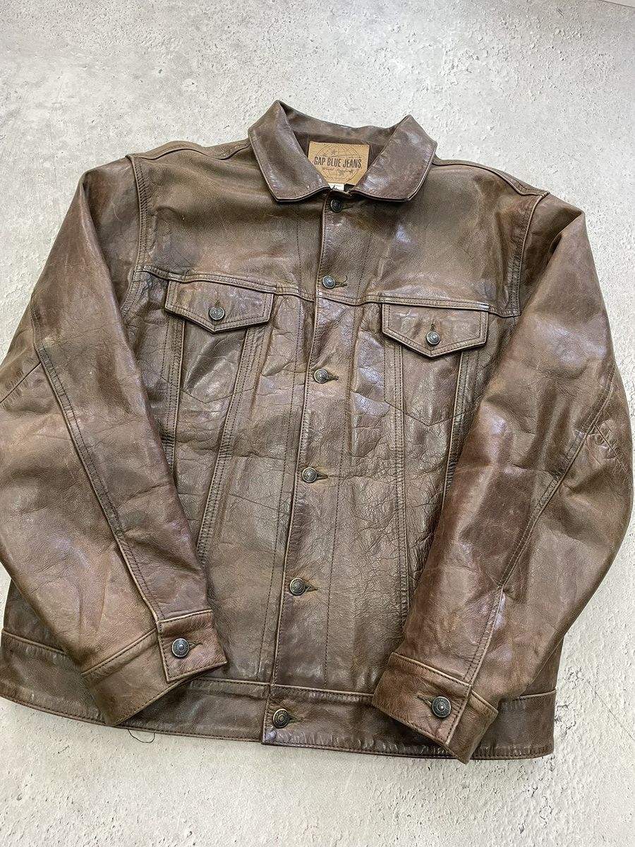 Gap Brown Trucker leather jacket Gap balenciaga style y2k Size US L / EU 52-54 / 3 - 1 Thumbnail