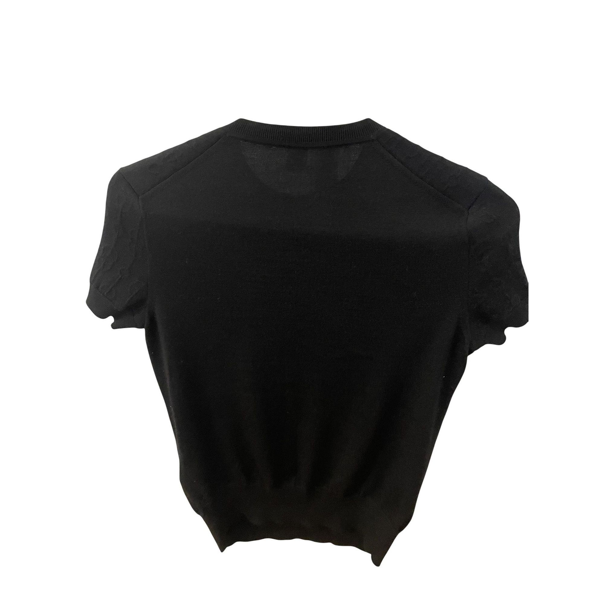 Hermes Hermès Black Short Sleeve Knit Sweater With Subtle Logo Patt Size XS / US 0-2 / IT 36-38 - 2 Thumbnail