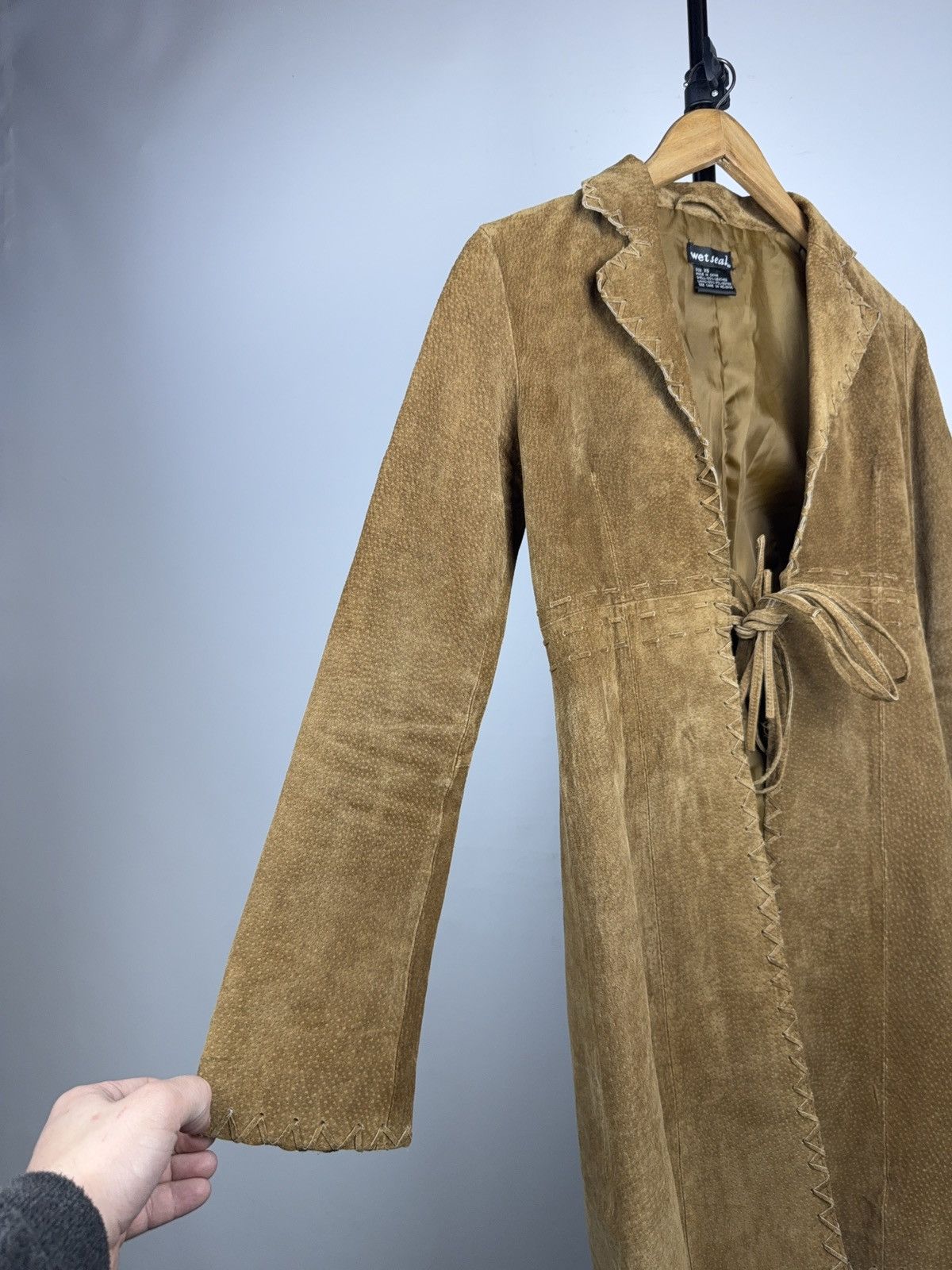 Genuine Leather Western Y2K Suede Leather Boho Coat Tan Whipstitch Jacket Size XS / US 0-2 / IT 36-38 - 8 Thumbnail