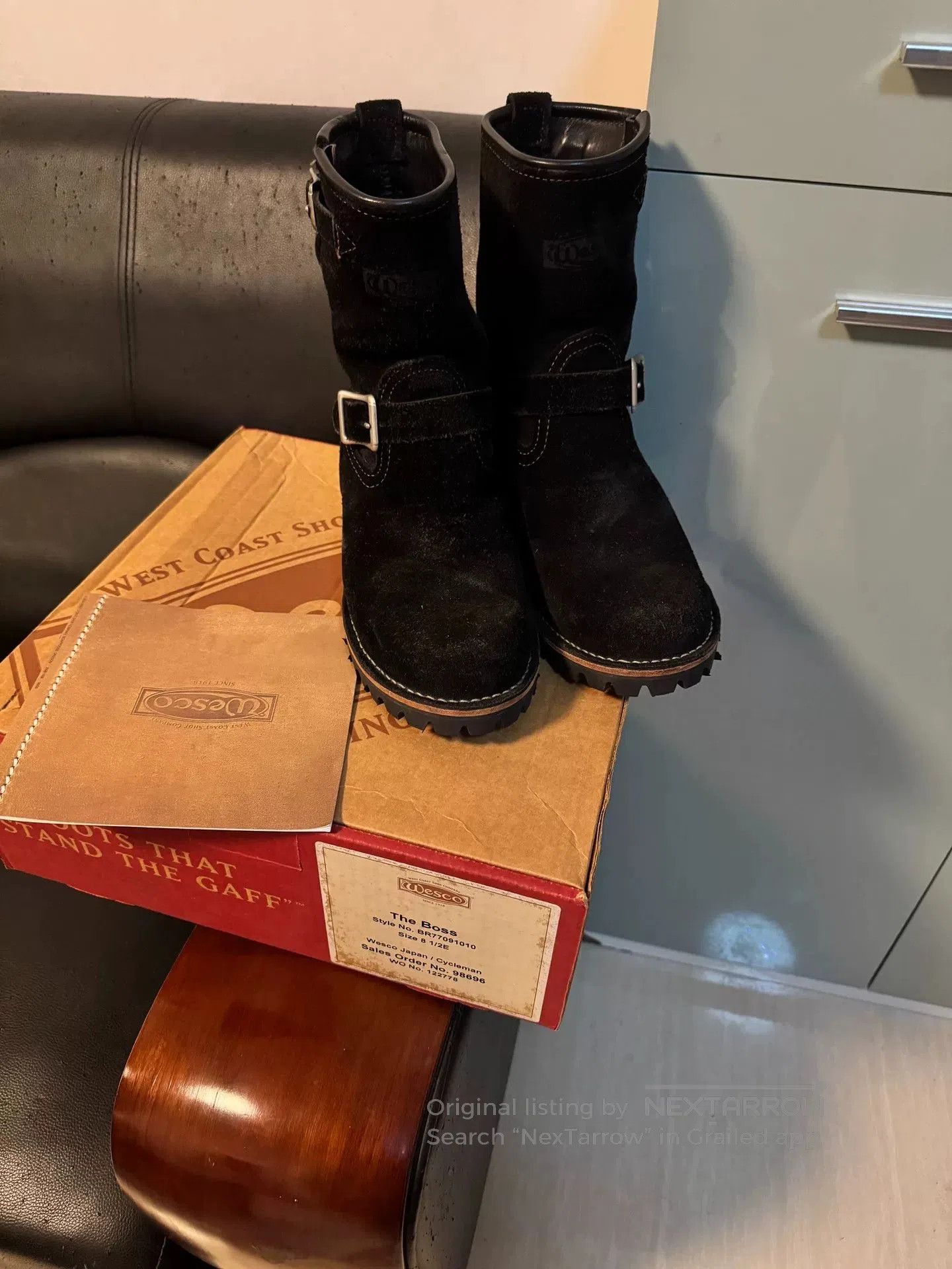 Wesco Boss Black Suede Engineer Boots.