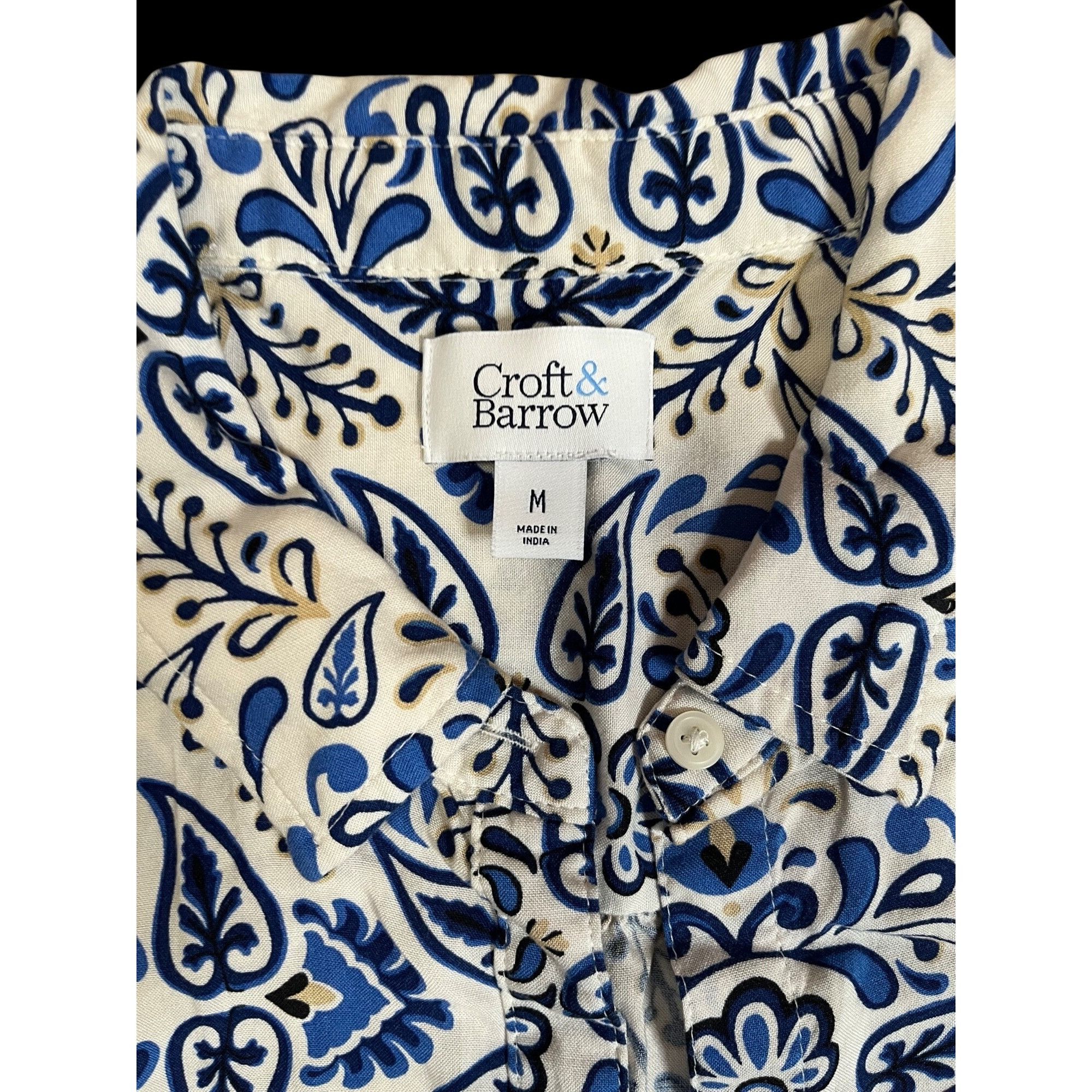 Croft & Barrow Croft & Barrow Womens Blue & White Button-Up Shirt With Flor Size M / US 6-8 / IT 42-44 - 3 Thumbnail