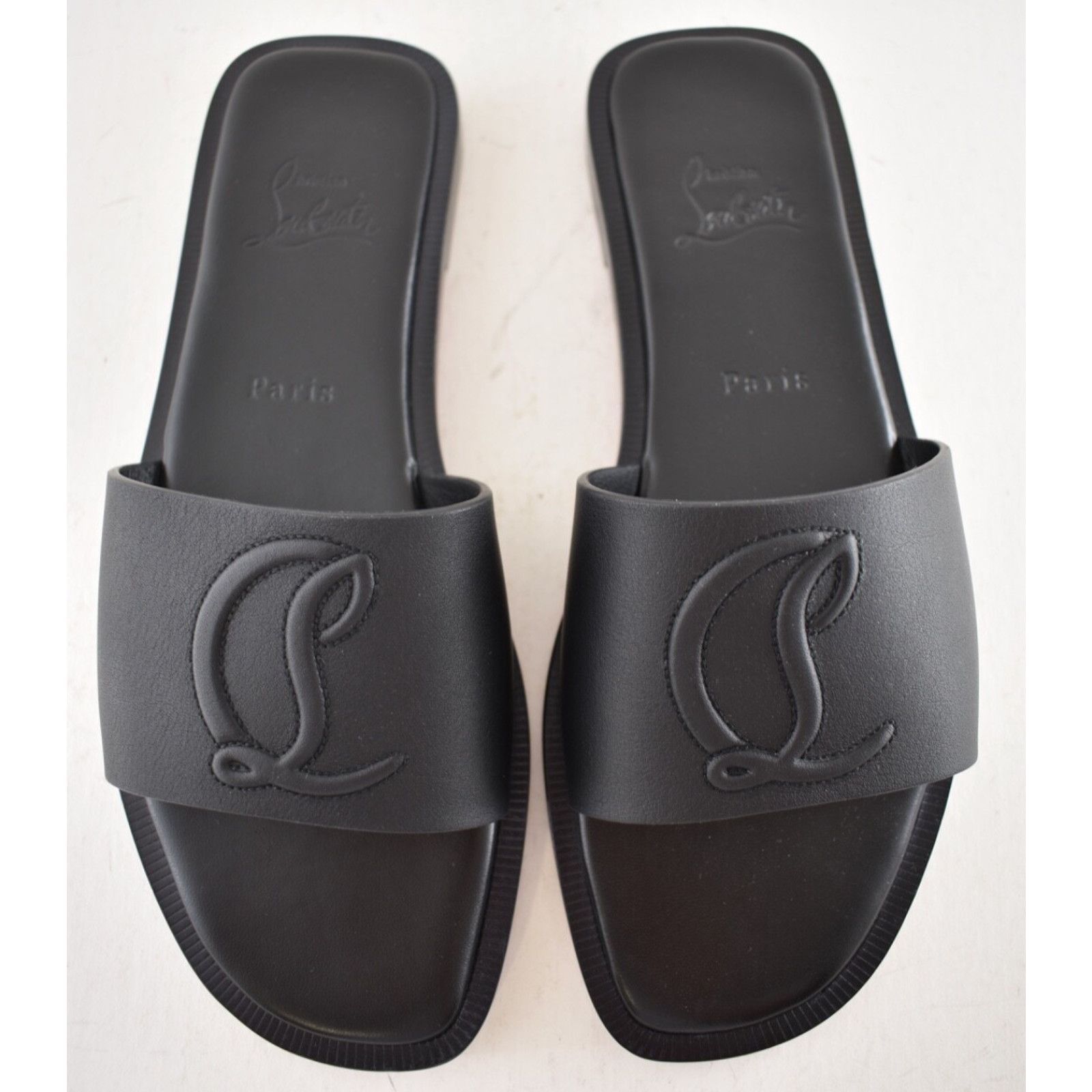 Christian Louboutin Christian Louboutin Mule Flat Black Leather Logo Slide Slip Size US 7.5 / IT 37.5 - 13 Thumbnail