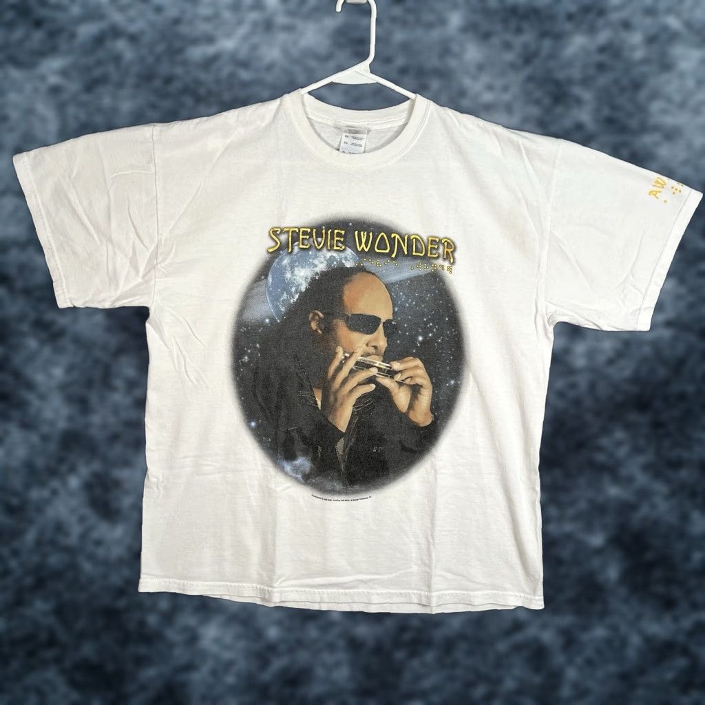 Gildan VINTAGE Stevie Wonder Graphic Tee White Adult XL 2000s Cotton Sportswear Mens Size US XL / EU 56 / 4 - 1 Thumbnail