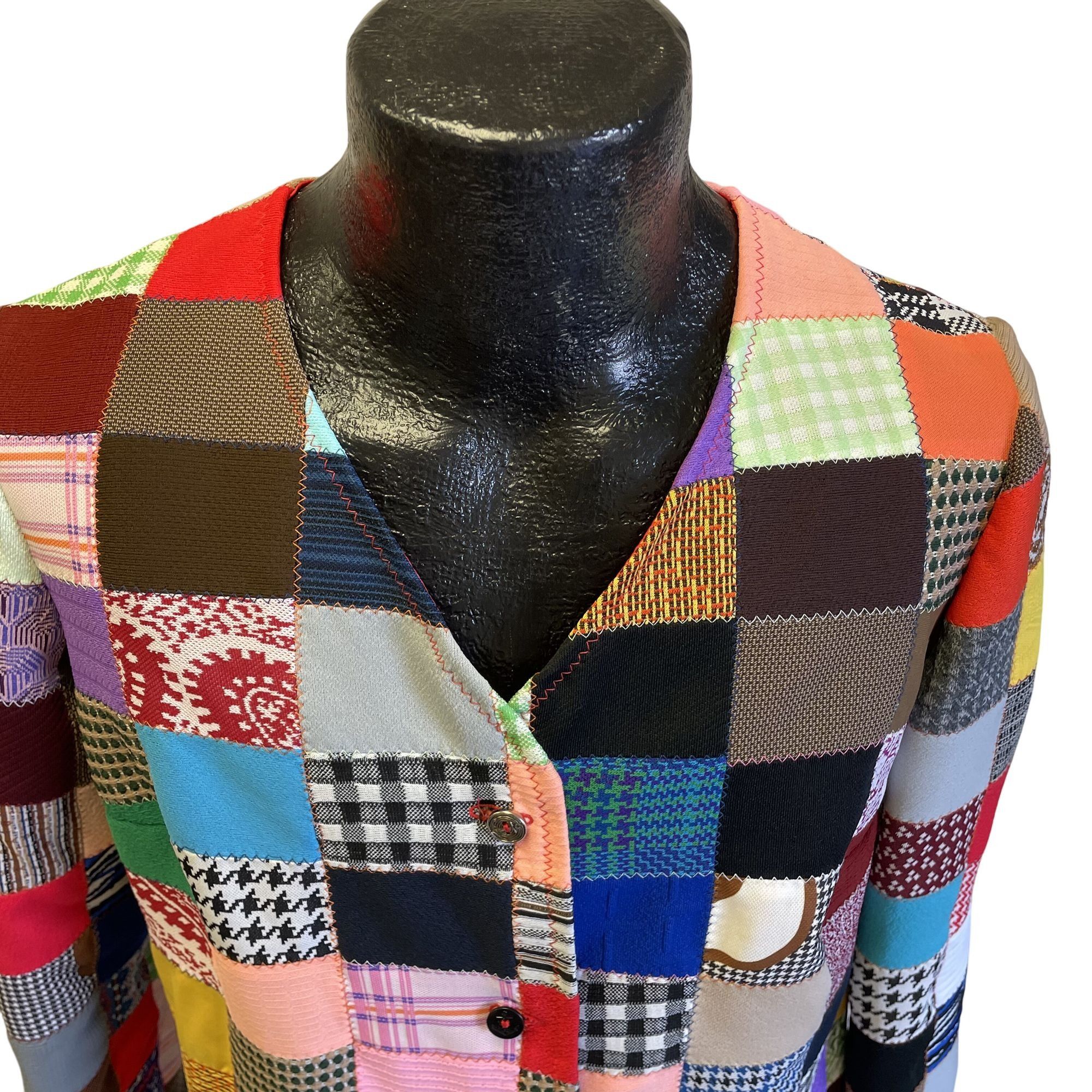 Other Vtg Handmade MoD Multi Color QUILT Patchwork Hippie Shirt Size L / US 10 / IT 46 - 2 Thumbnail