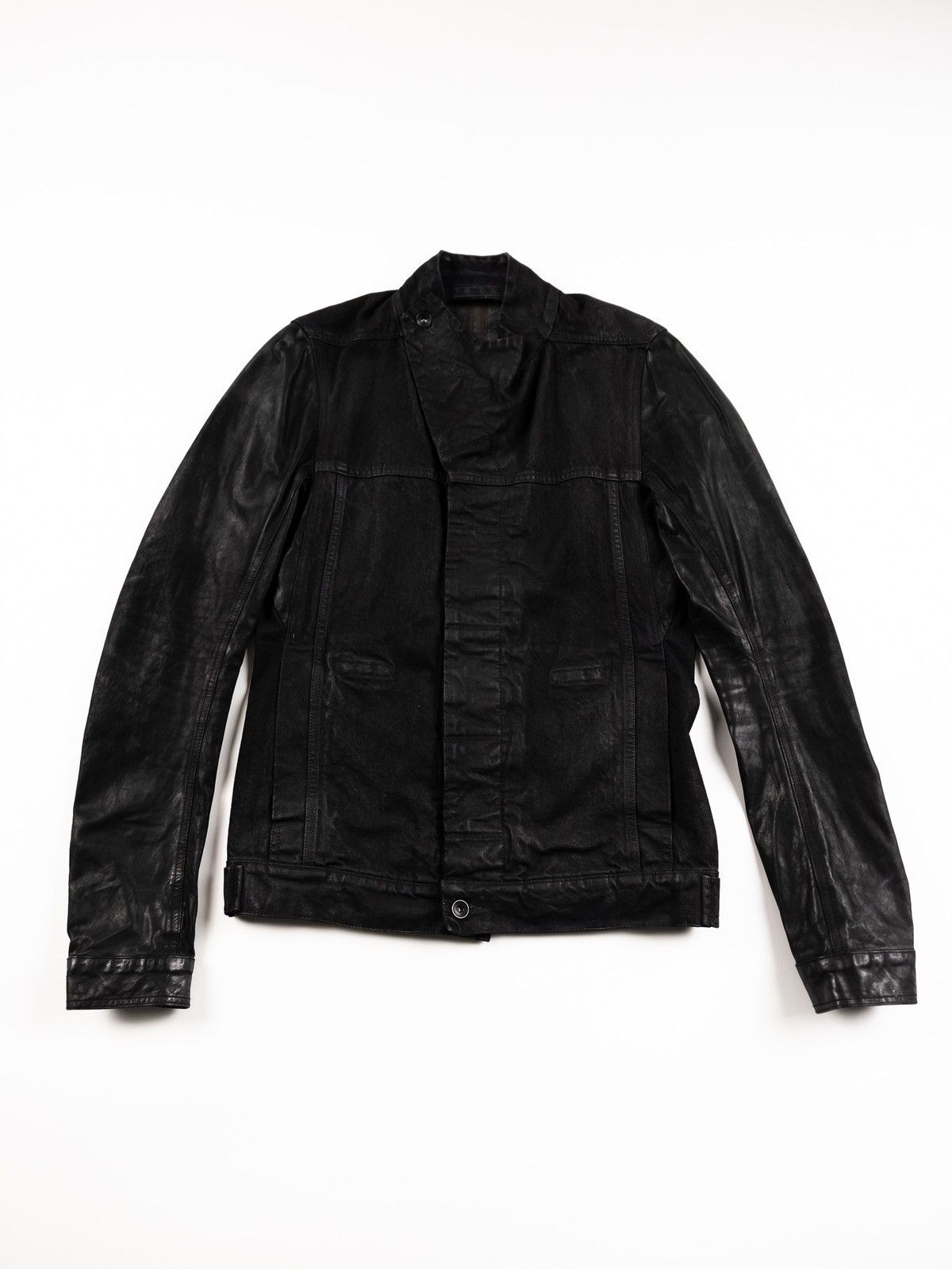 image of Rick Owens x Rick Owens Drkshdw Waxed Leather Denim Jacket in Black, Men's (Size Medium)