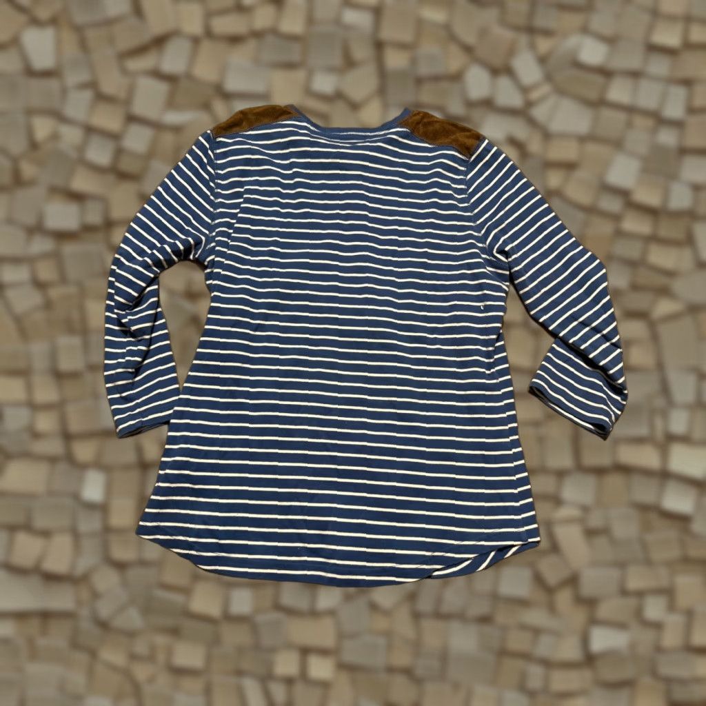 Chaps VINTAGE CHAPS Shirt Women’s Large White Blue Brown Striped Long Sleeve 3/4 Button Size L / US 10 / IT 46 - 1 Thumbnail