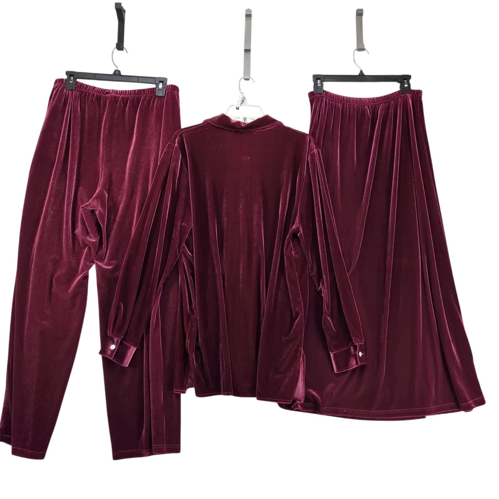 Denim & Co. Denim & Co 3pc Burgundy Velour Outfit: Shirt Skirt Pants M Size M / US 6-8 / IT 42-44 - 2 Thumbnail