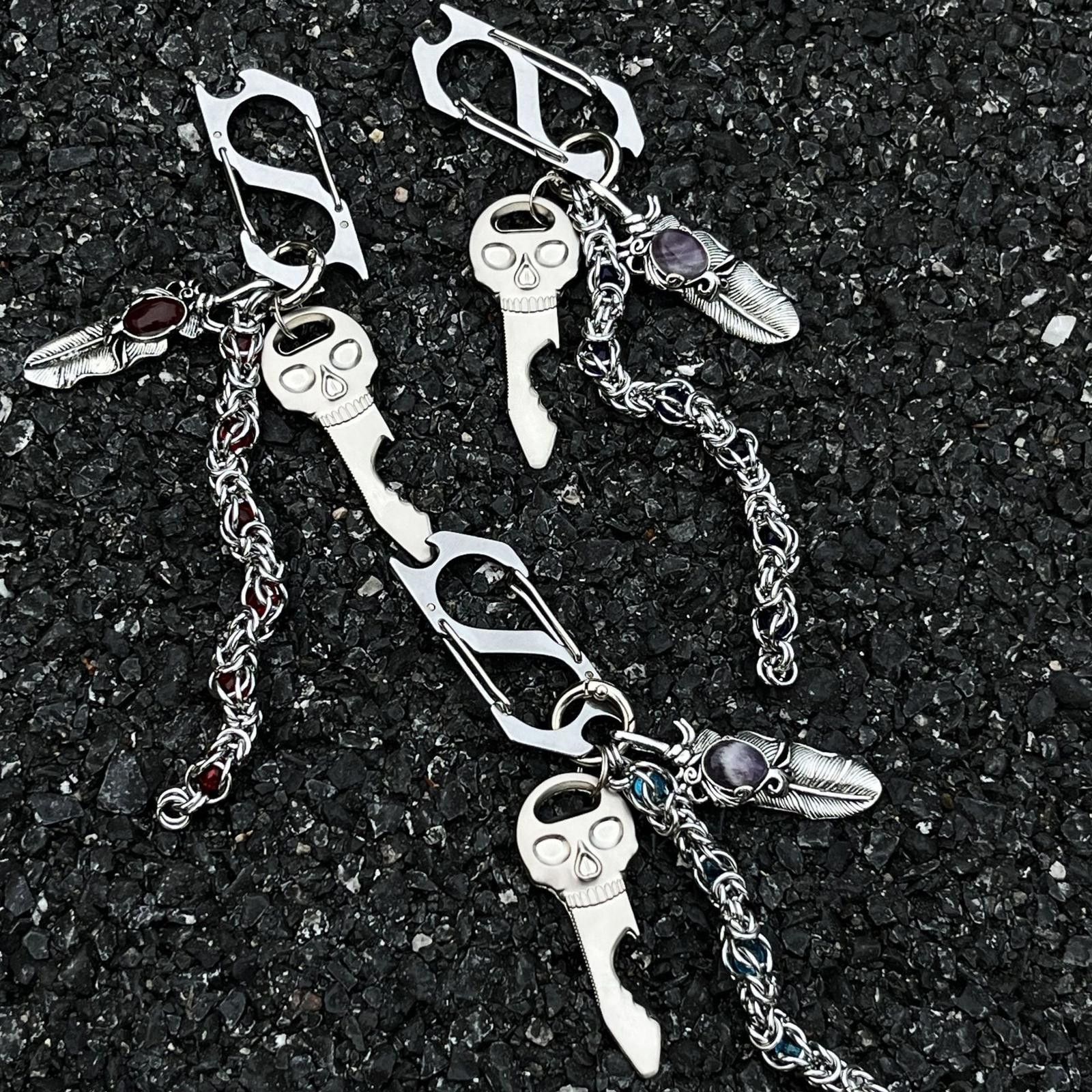 Jewelry Silver Skull Chain Key Holder, Men's Accessory Size ONE SIZE - 2 Thumbnail