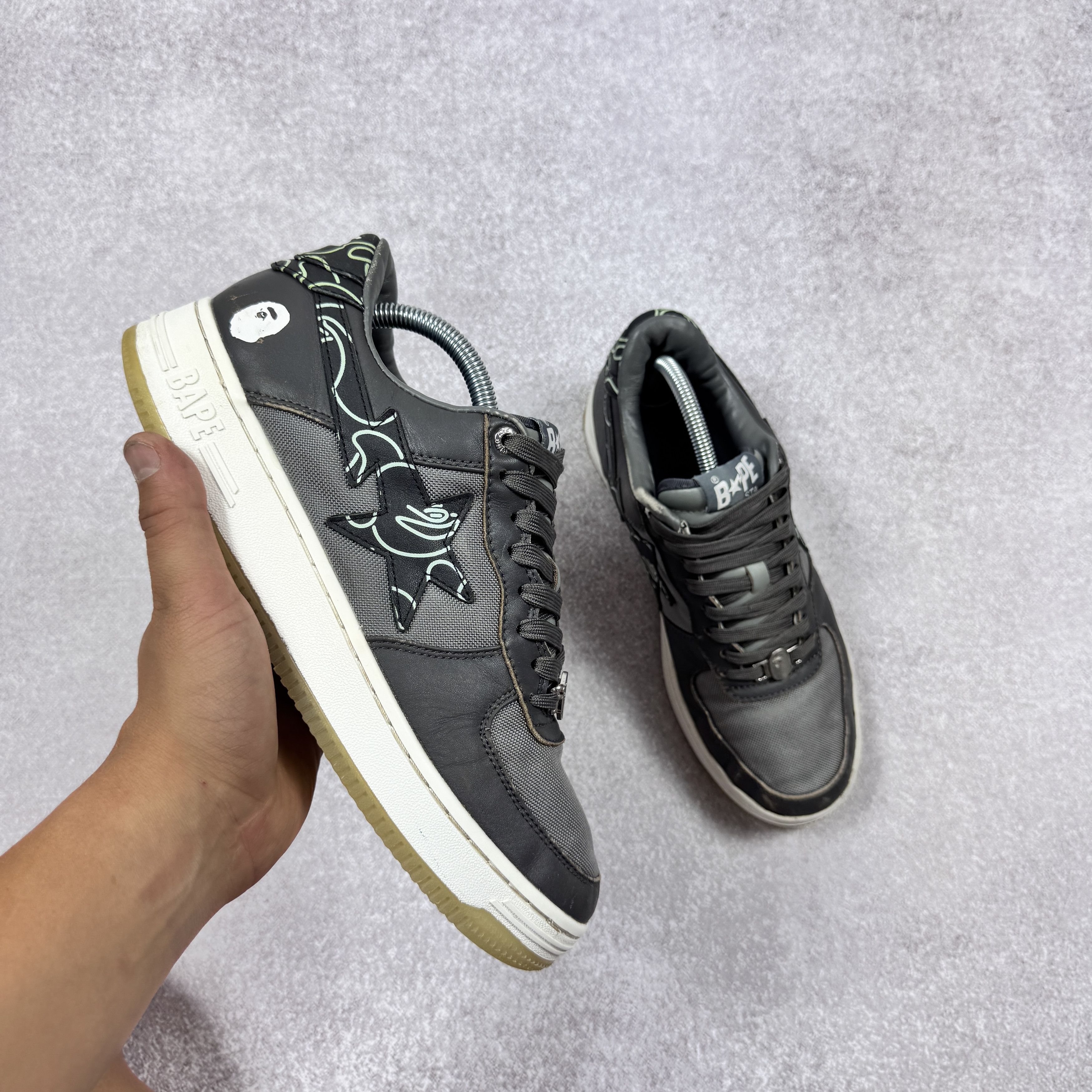 Bape Mens Bape STA #1 0ZXSHM91X007I Gray Leather Sneakers Size 42 Size US 9 / EU 42 - 1 Thumbnail