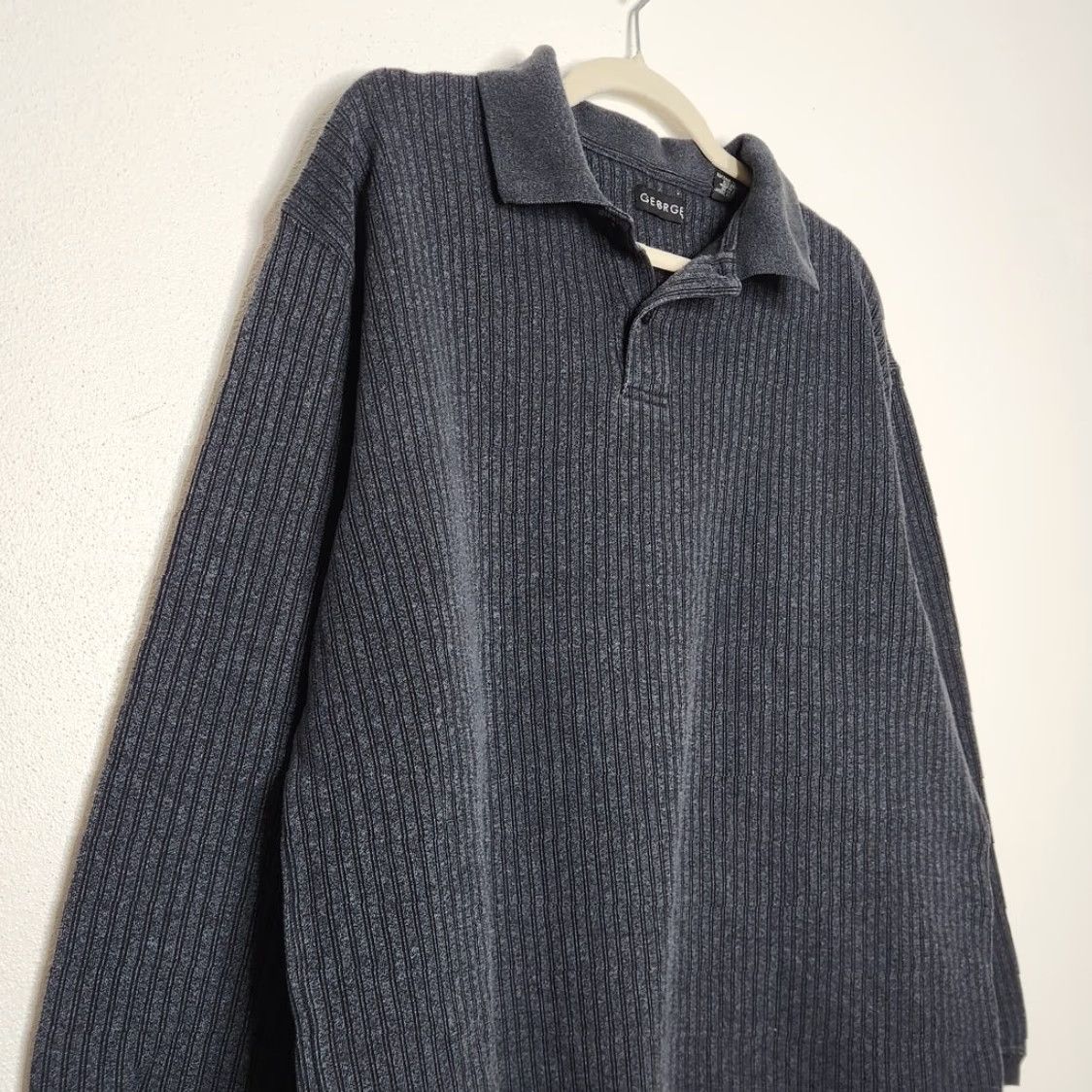 George VINTAGE George Long Sleeve Polo Henley Shirt Cotton Blue XL Men Size US XL / EU 56 / 4 - 2 Thumbnail
