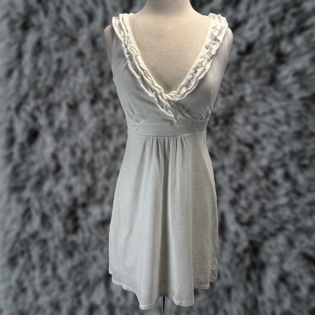Loft LOFT White Cotton Dress XS Sleeveless Ruffle Trim Womens Summer Classic A-Line Size XS / US 0-2 / IT 36-38 - 1 Thumbnail