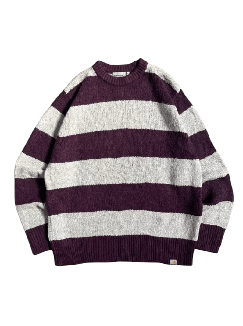 Carhartt Wip Carhartt WIP Alvin Stripe Boysenberry/Grey Knit Sweater Size US L / EU 52-54 / 3 - 1 Thumbnail