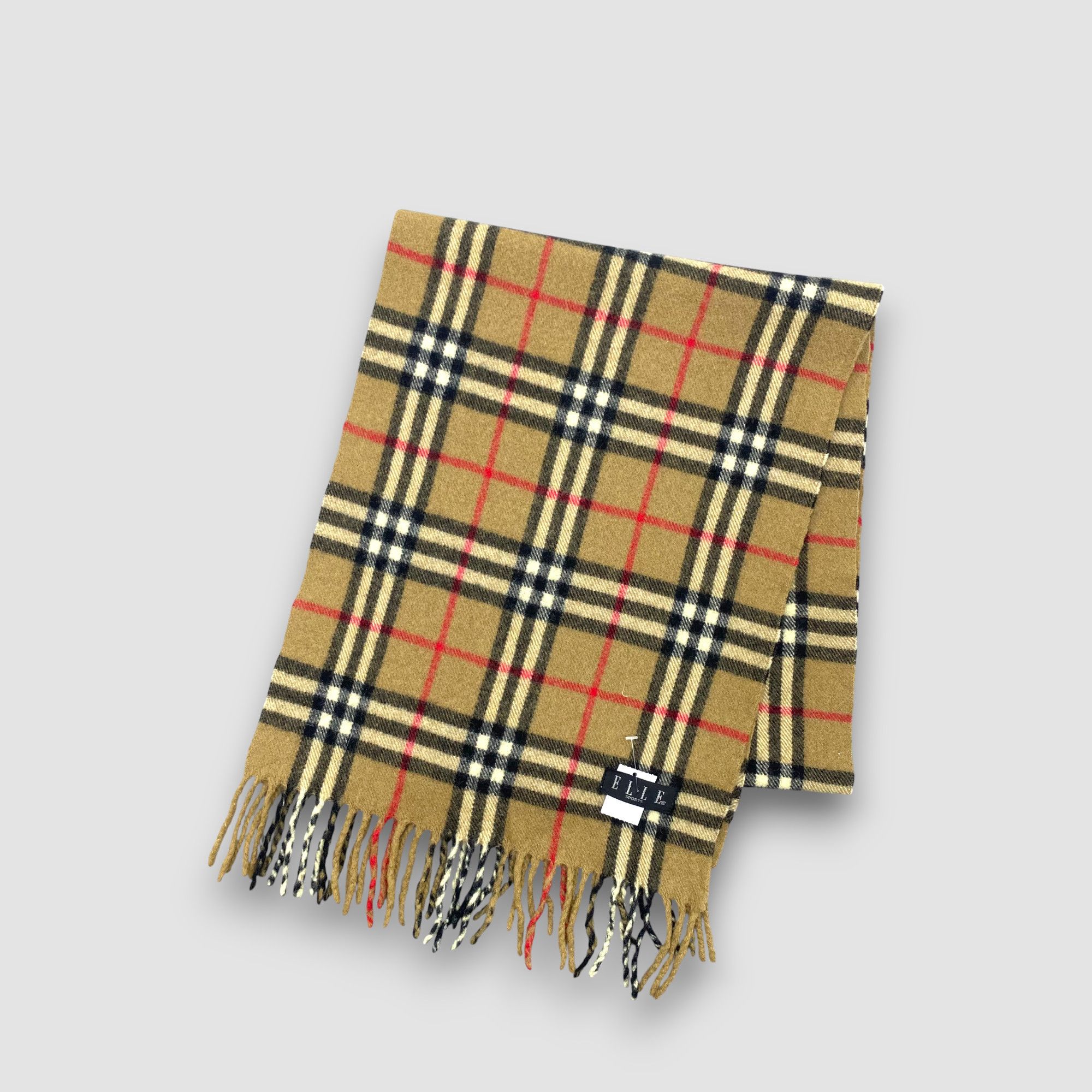 Japanese Brand Vintage Elle Scarf Muffler Wool Nova Check Plaid Scarves Size ONE SIZE - 3 Thumbnail