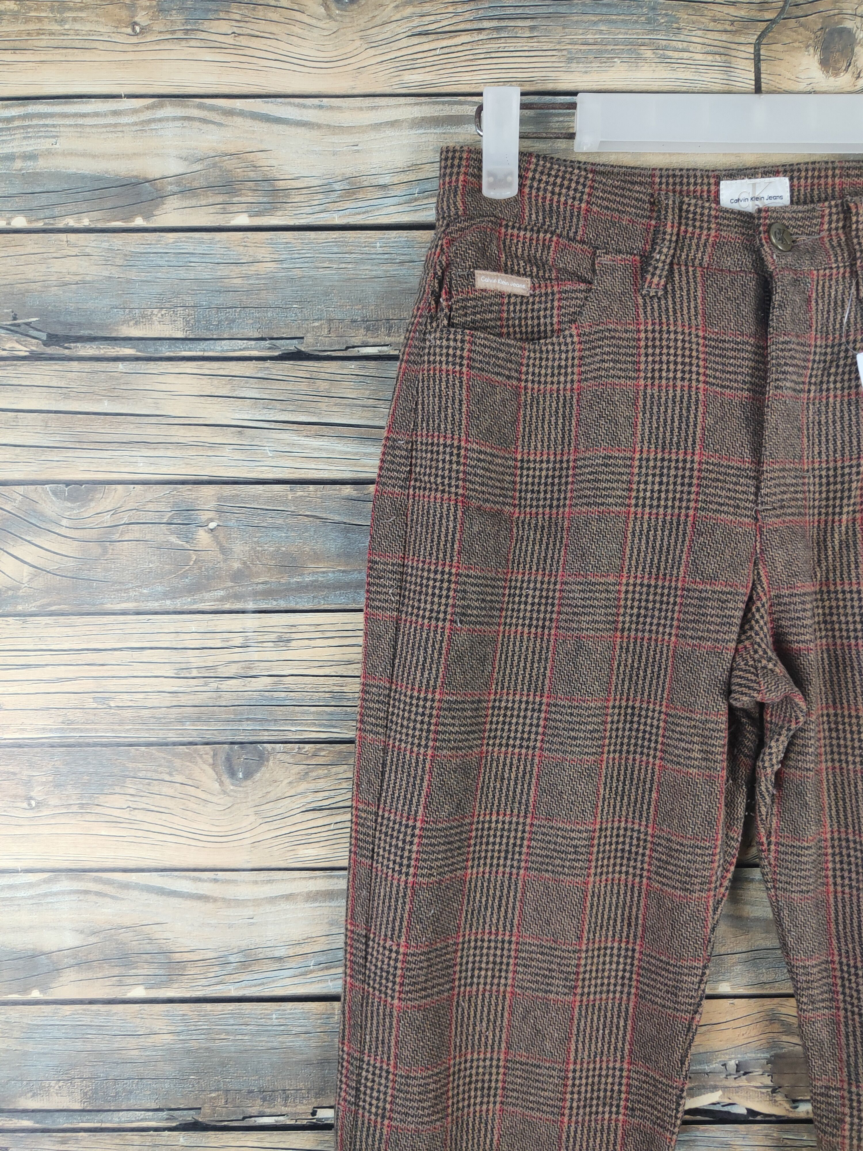 Calvin Klein DL Calvin Klein Brown checkered Wool Casual Pants #701 Size US 27 - 3 Thumbnail