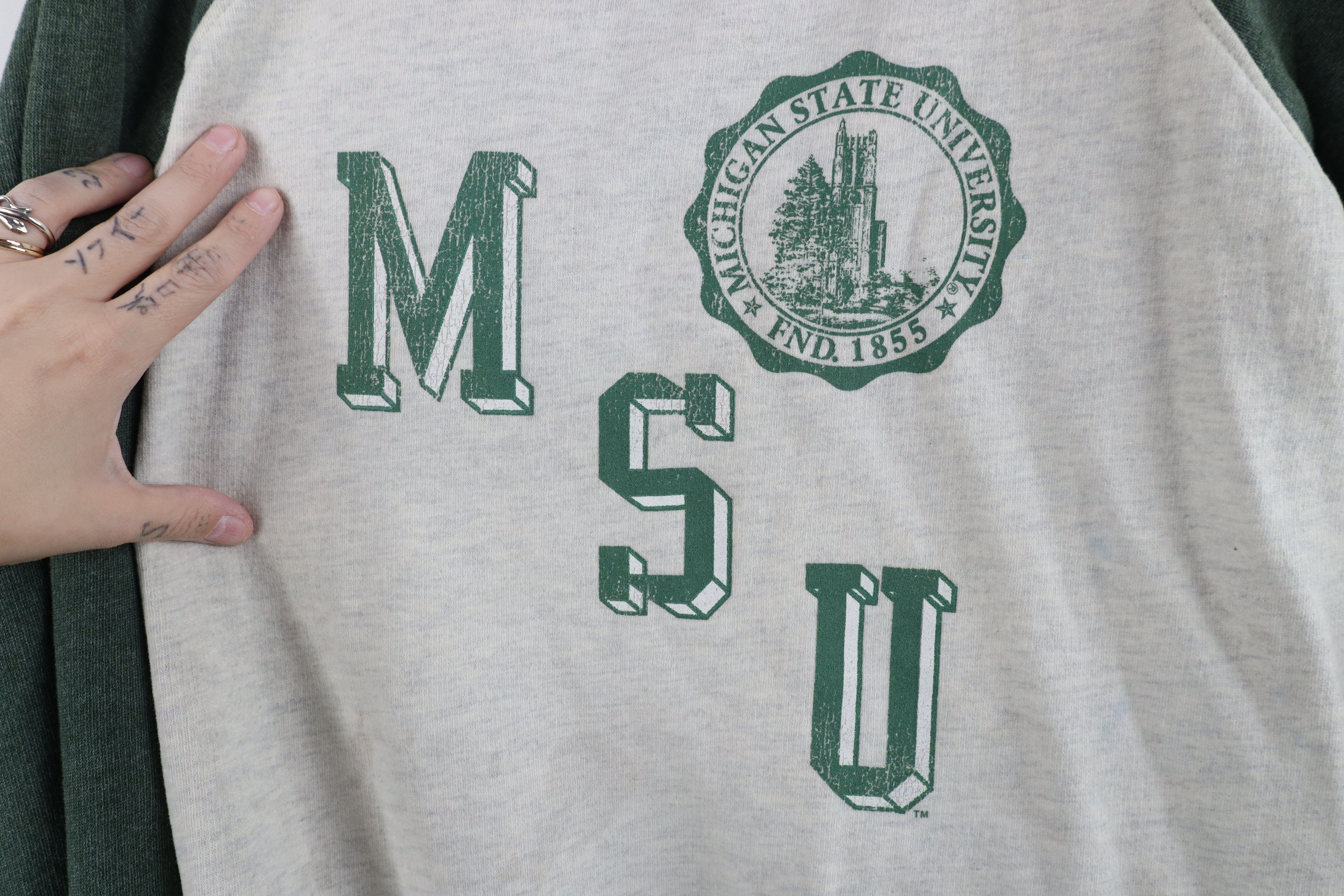 Vintage Retro Spell Out Michigan State University Raglan Sweatshirt Size XL / US 12-14 / IT 48-50 - 5 Thumbnail