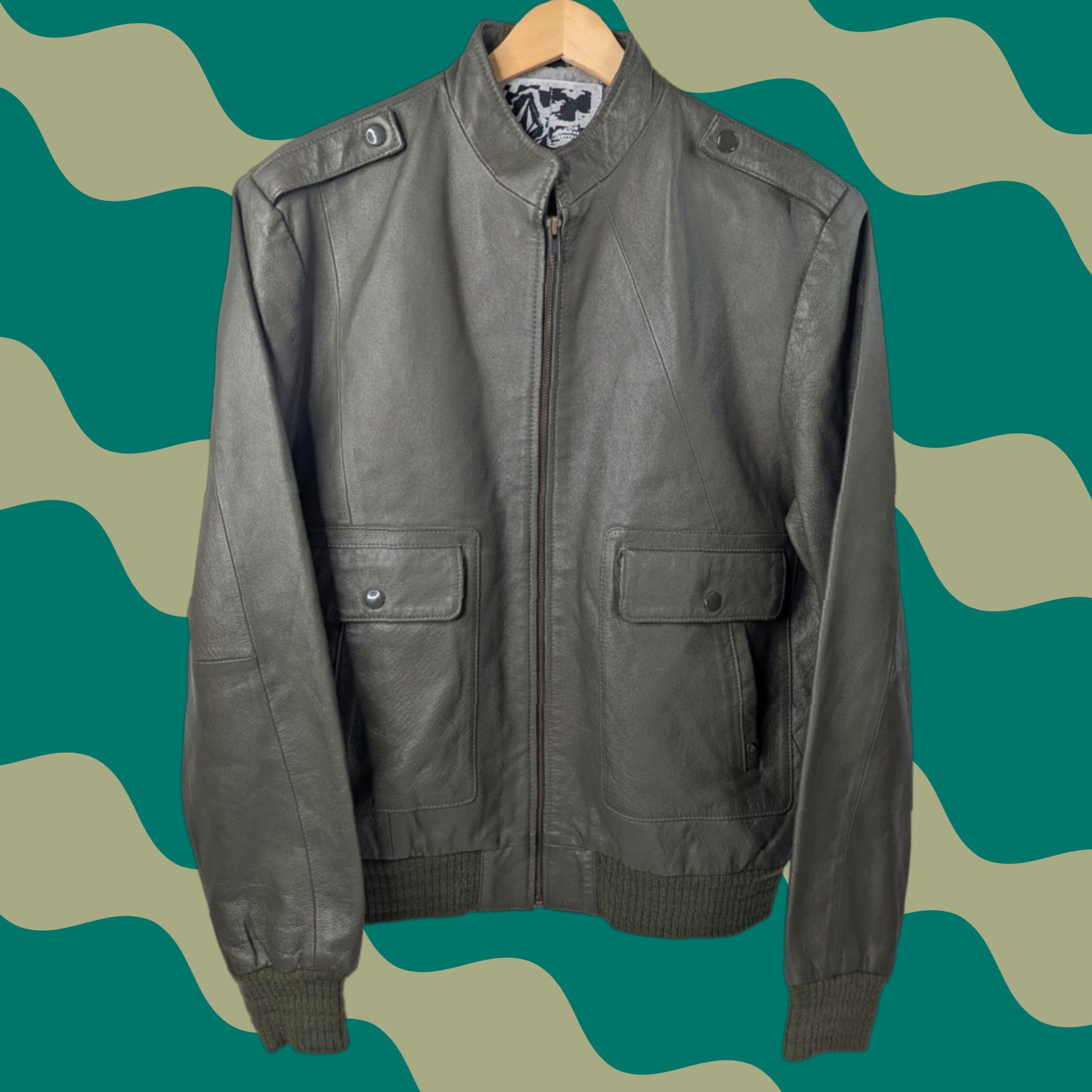 Volcom Volcom Bomber Jacket Mens Size M Green Leather Full Zip Casual Motorcycle Classic 90s Size US M / EU 48-50 / 2 - 1 Thumbnail