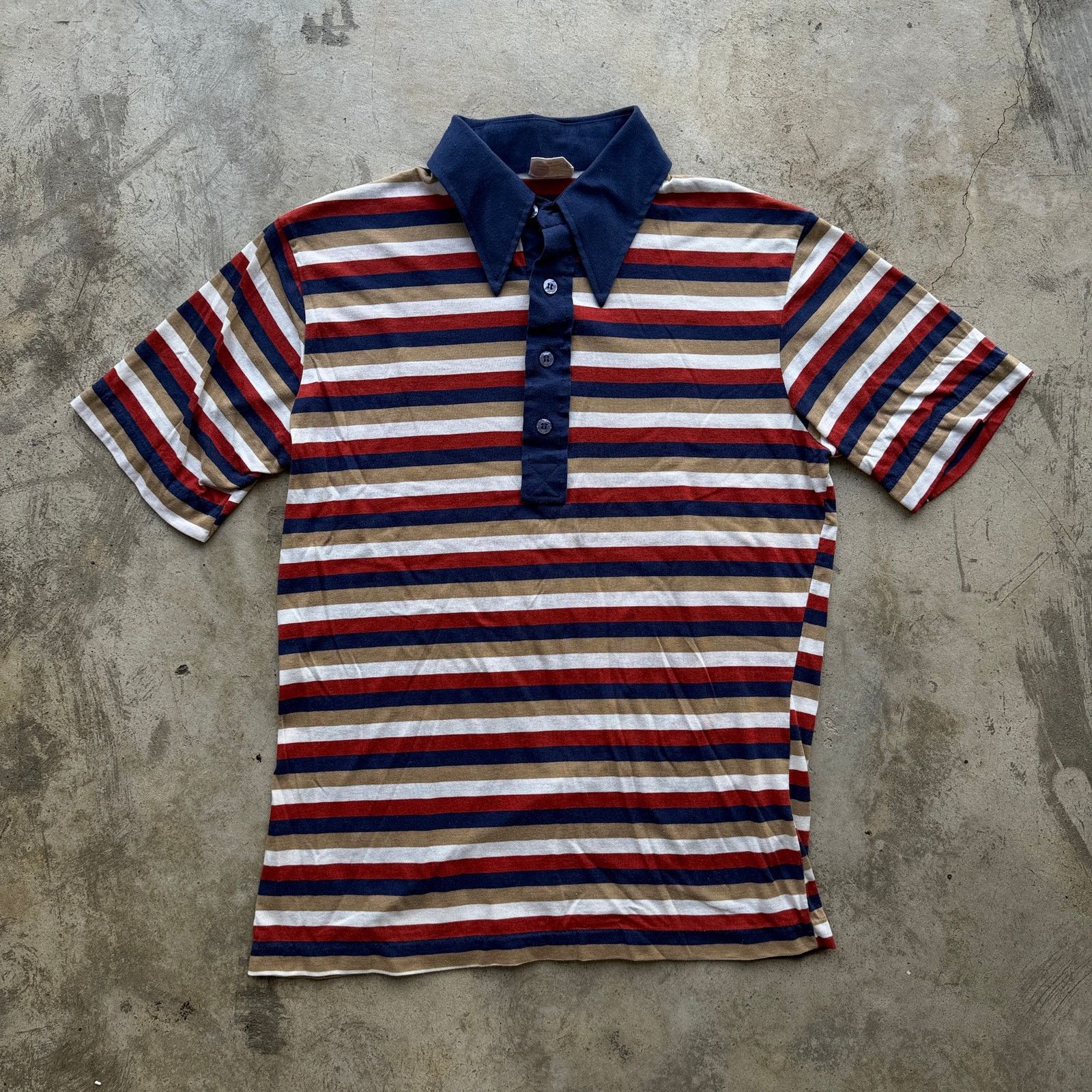 Sears Vintage 70s Kings Road Dagger Collar Stripe Polo Shirt L Size US L / EU 52-54 / 3 - 1 Thumbnail