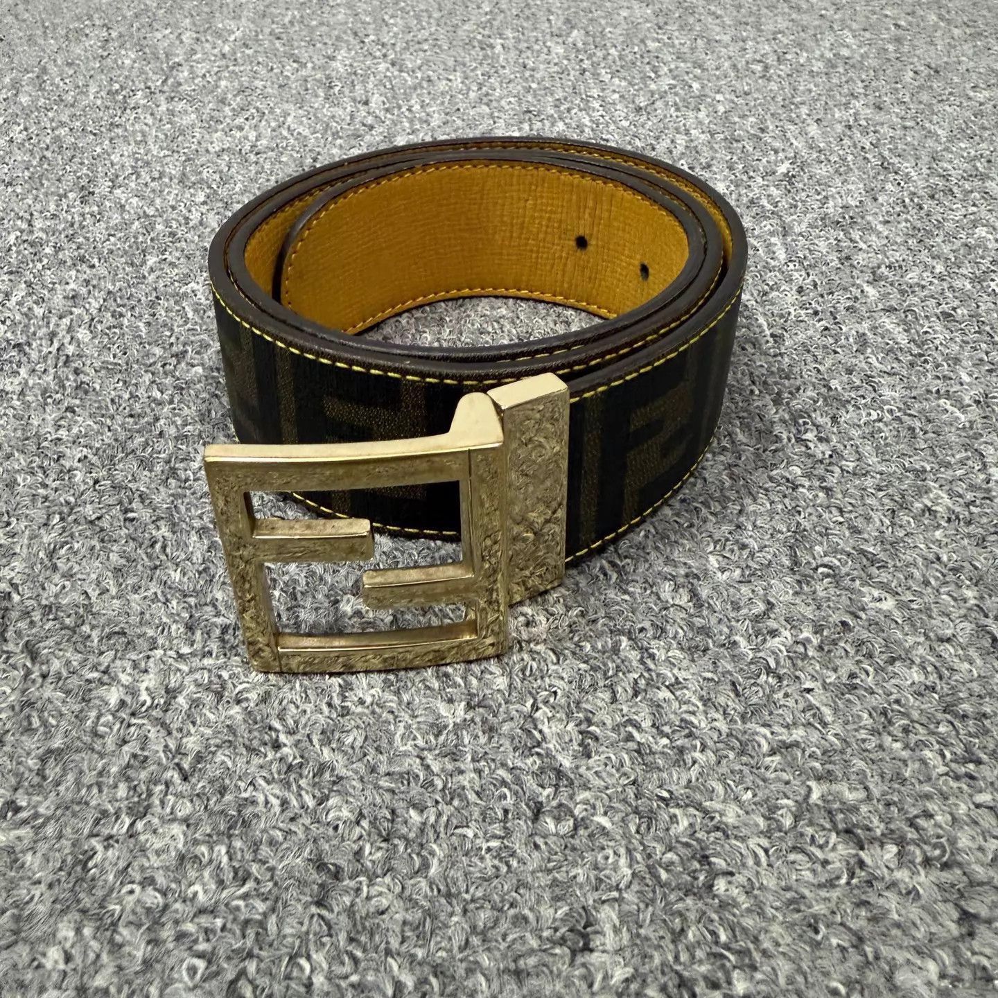 Fendi Brown Patterned Belt with Logo Buckle Size ONE SIZE - 1 Thumbnail