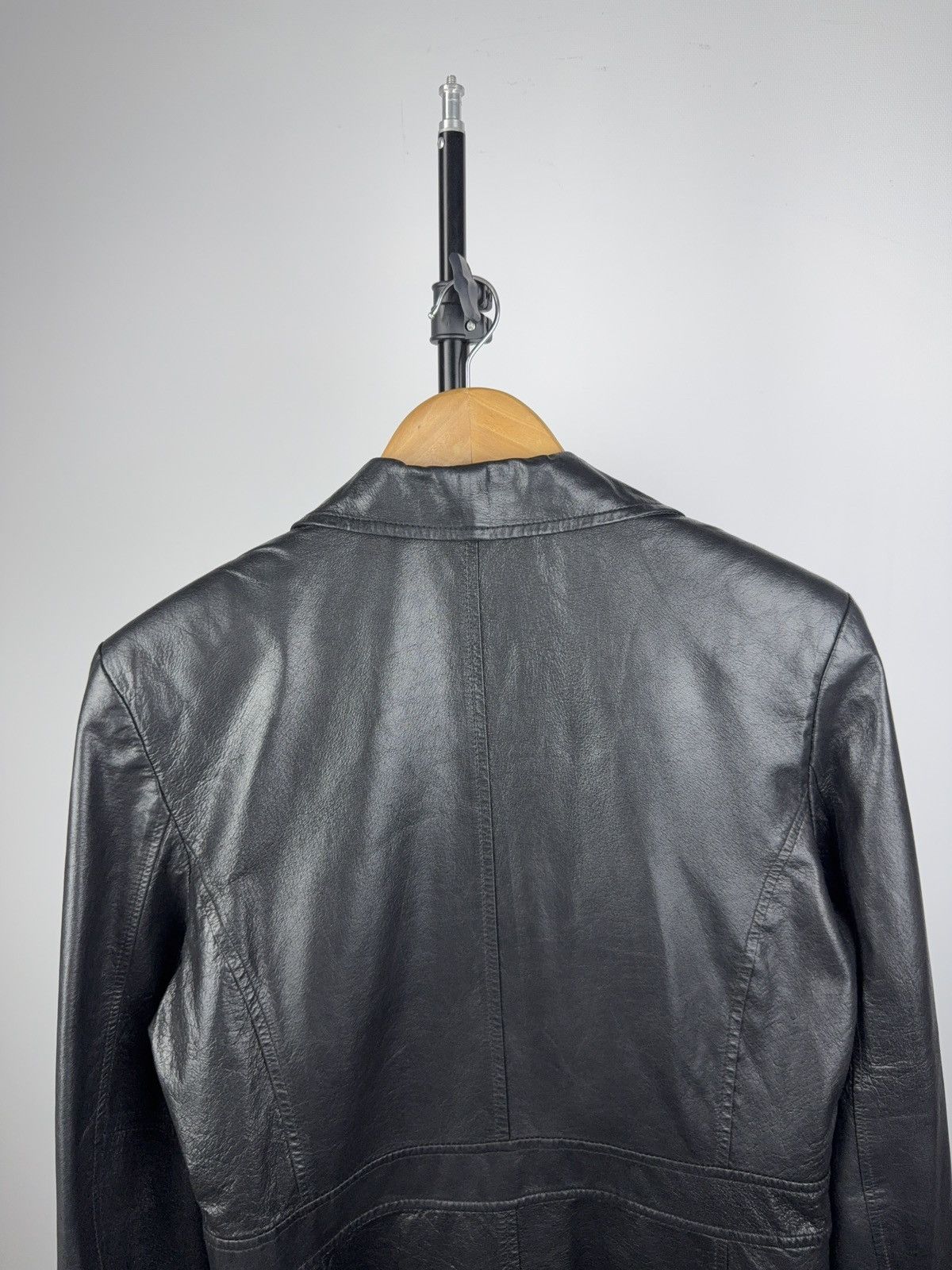 Leather × Vintage Vintage Leather Coat Minimal Black Blazer Jacket Y2K 90s Size M / US 6-8 / IT 42-44 - 6 Thumbnail