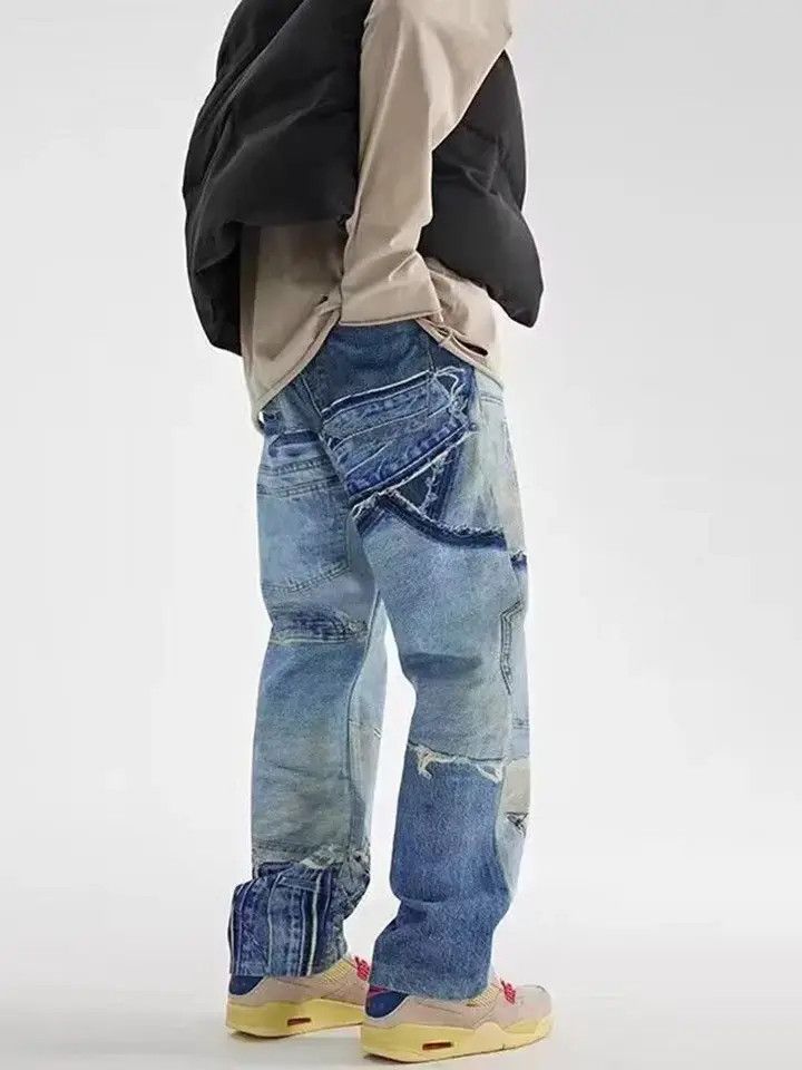 Japanese Brand Fashionable Fake Patchwork Printing Y2K Jeans Size US 32 / EU 48 - 6 Thumbnail
