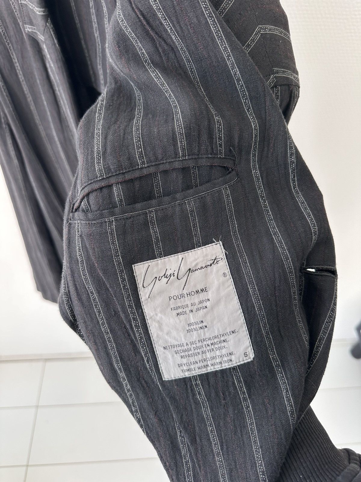 Yohji Yamamoto Yohji Yamamoto Homme Grey Pinstripe Linen Oversized Blazer Size 54R - 5 Thumbnail