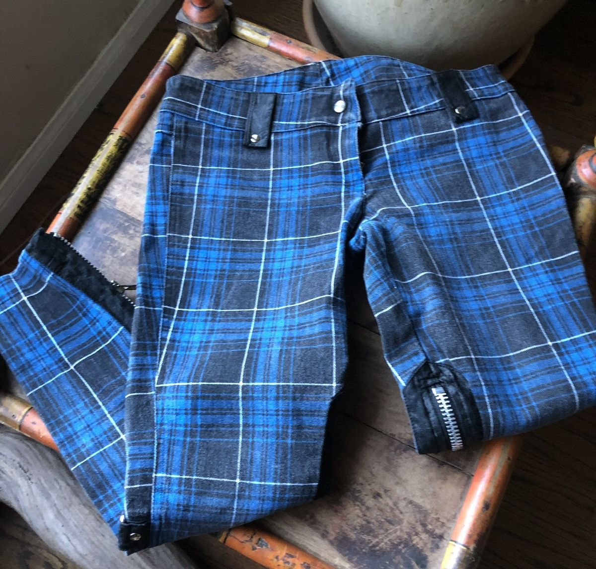 image of Lip Service x Vintage 90’S Blue/black Plaid Bondage Pants in Blue Plaid, Women's (Size 26)