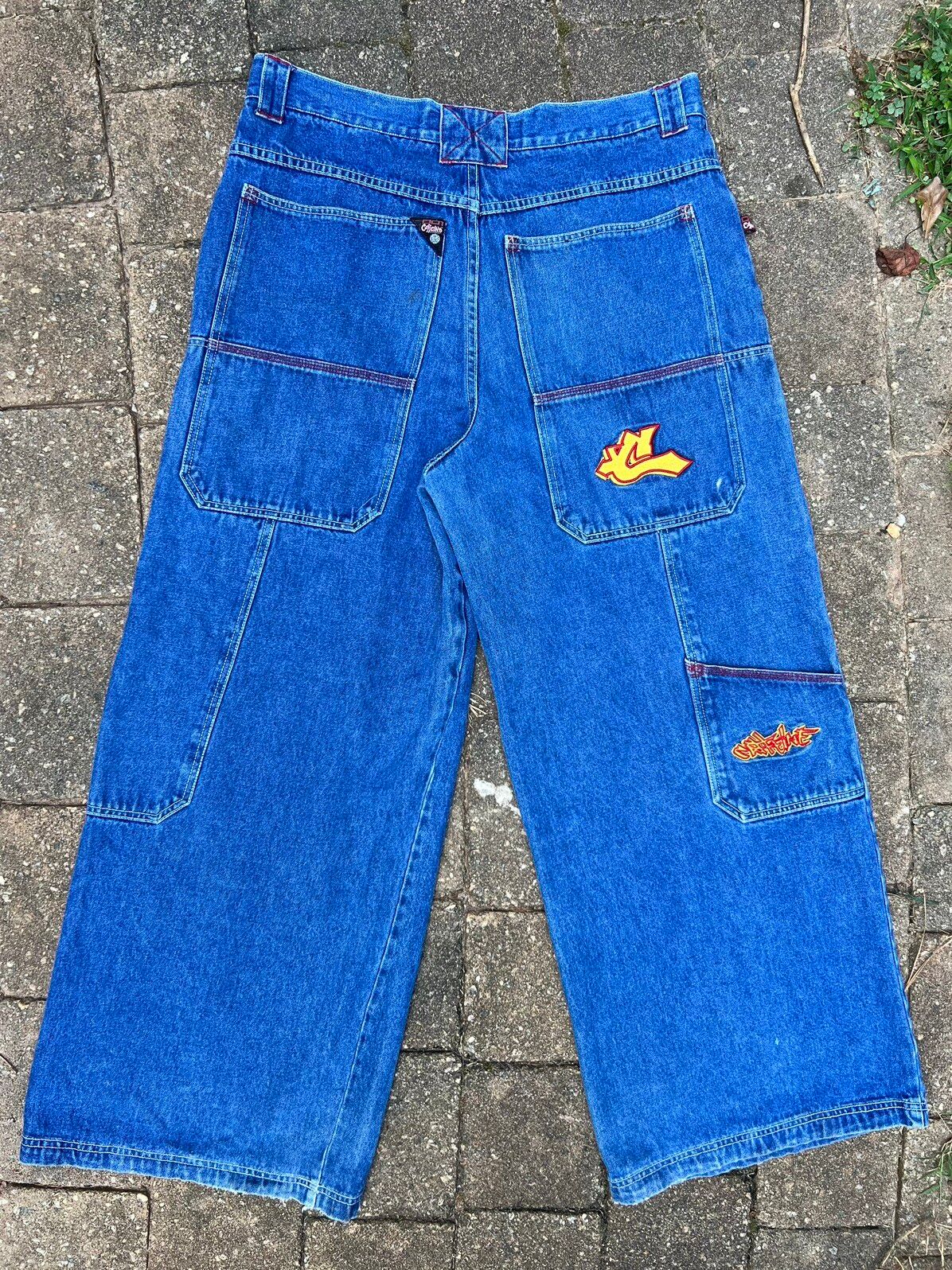 Pre-owned Jnco Vintage 90's Caffeine Wide Leg Rave Jeans Baggy In Red
