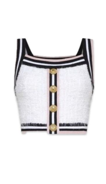 Balmain o1s1wg110825 Crop Top in Black/White Size M / US 6-8 / IT 42-44 - 1 Thumbnail