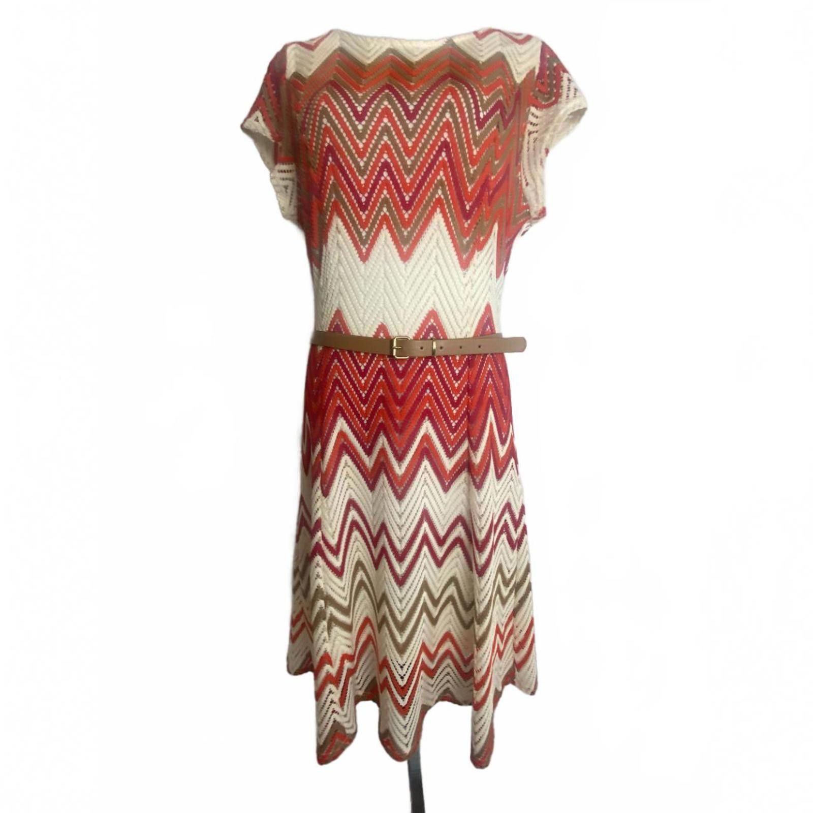 Designer Vintage Style Retro Chevron Pattern Knit Dress Belt Size 16 Size XXL / US 16-18 / IT 52-54 - 4 Thumbnail