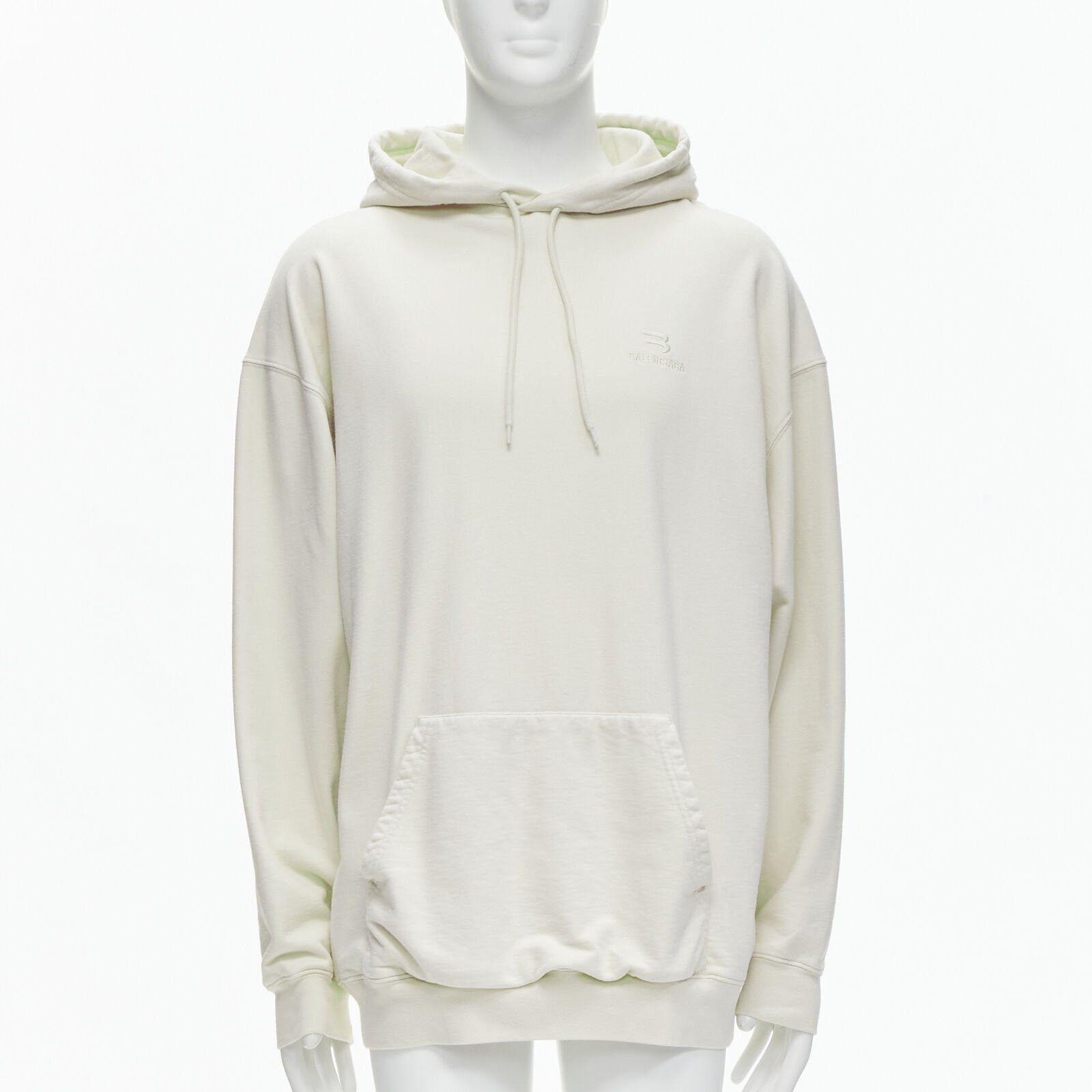 Balenciaga BALENCIAGA Demna 2021 ecru cotton logo embroidery oversized hoodie sweatshirt L Size US L / EU 52-54 / 3 - 1 Thumbnail