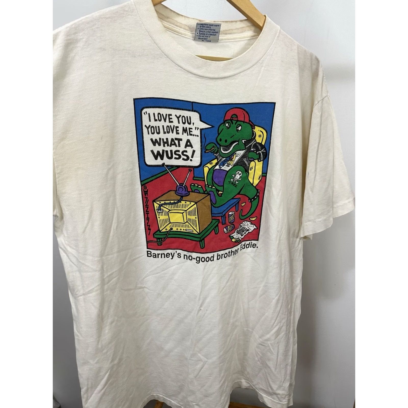 Vintage VTG 90s Barney No Good Brother Eddie Blunt Weed Beer T-Shirt XL White Men XS? Size US XL / EU 56 / 4 - 6 Thumbnail