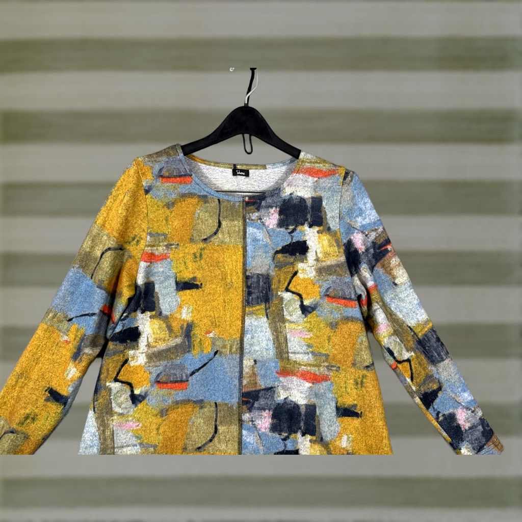 Vintage Shana Sweater Womens S Yellow Blue Abstract Print Knit Long Sleeve Pullover Relaxed Fit Casual 90s Womens Size S / US 4 / IT 40 - 1 Thumbnail