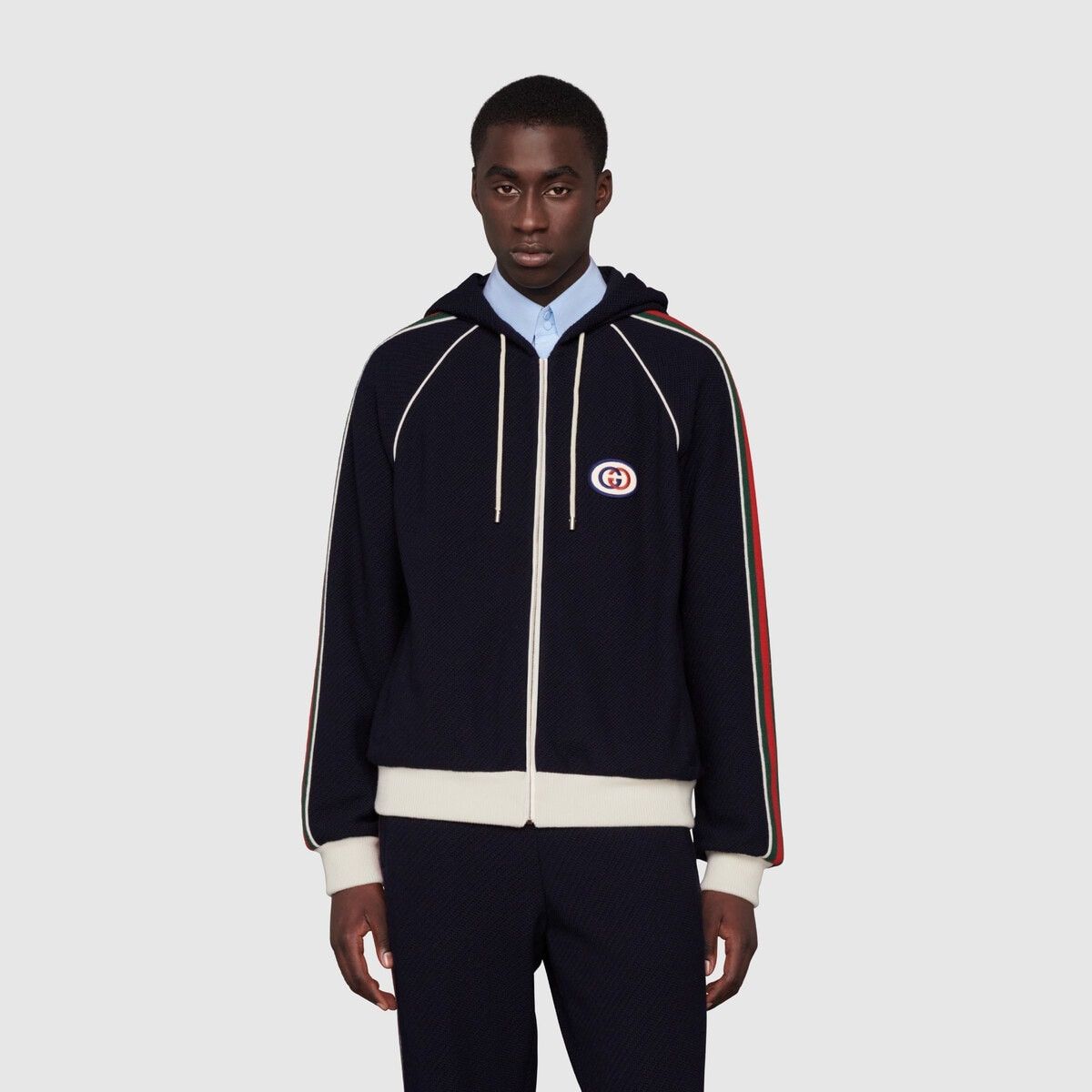 Gucci o1s1wg110125 Wool Jersey Jacket With Web in Blue Size US S / EU 44-46 / 1 - 3 Thumbnail