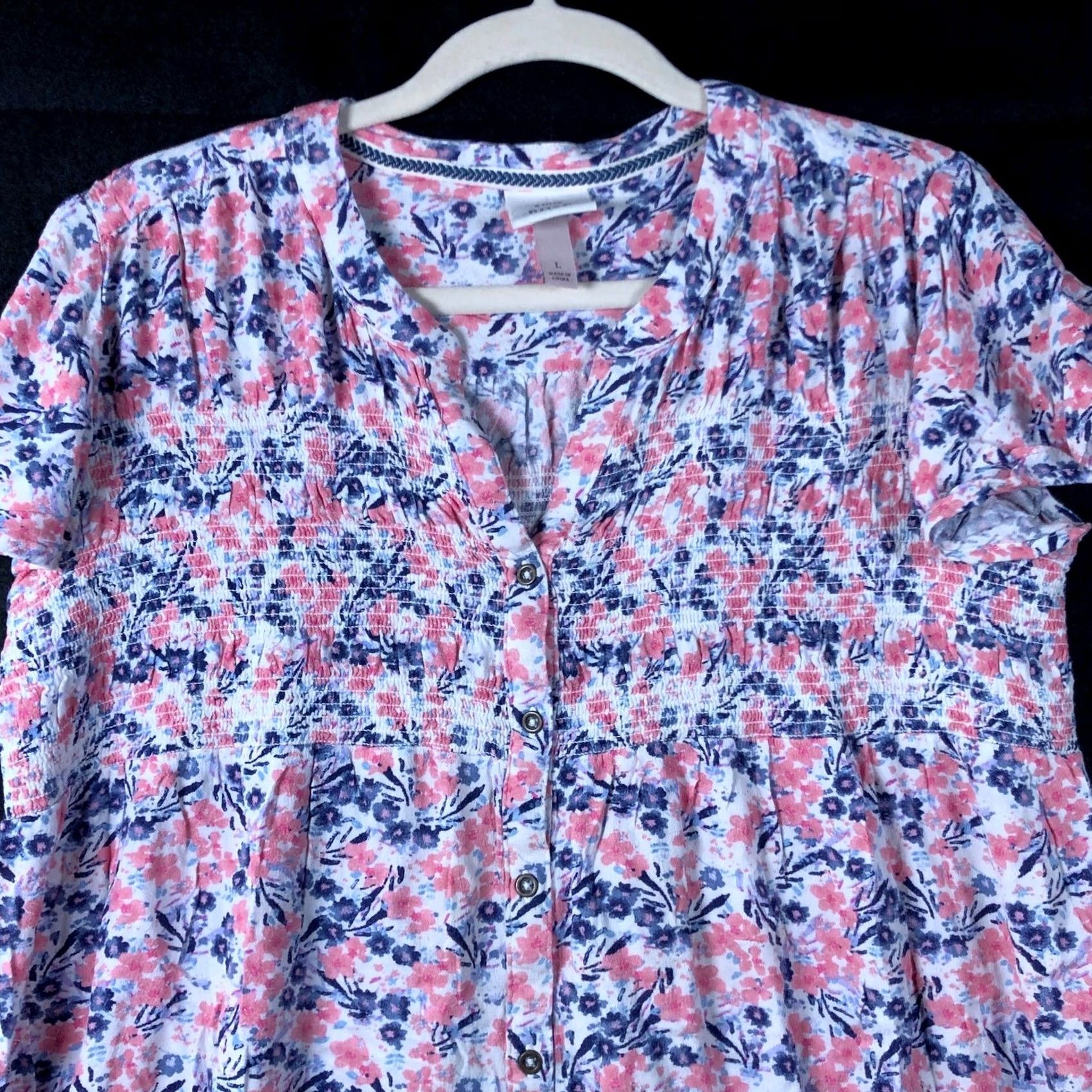 Vintage Knox Rose Women Shirt Purple Pink V Neck Button Front Short Sleeve Lightweight L Shirt Size M / US 6-8 / IT 42-44 - 2 Thumbnail