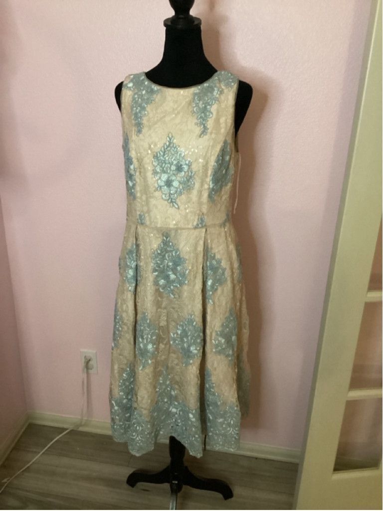Adrianna Papell Women's Adrianna Papell Dress, Light Blue/Nude, Size 12 Size XL / US 12-14 / IT 48-50 - 4 Thumbnail