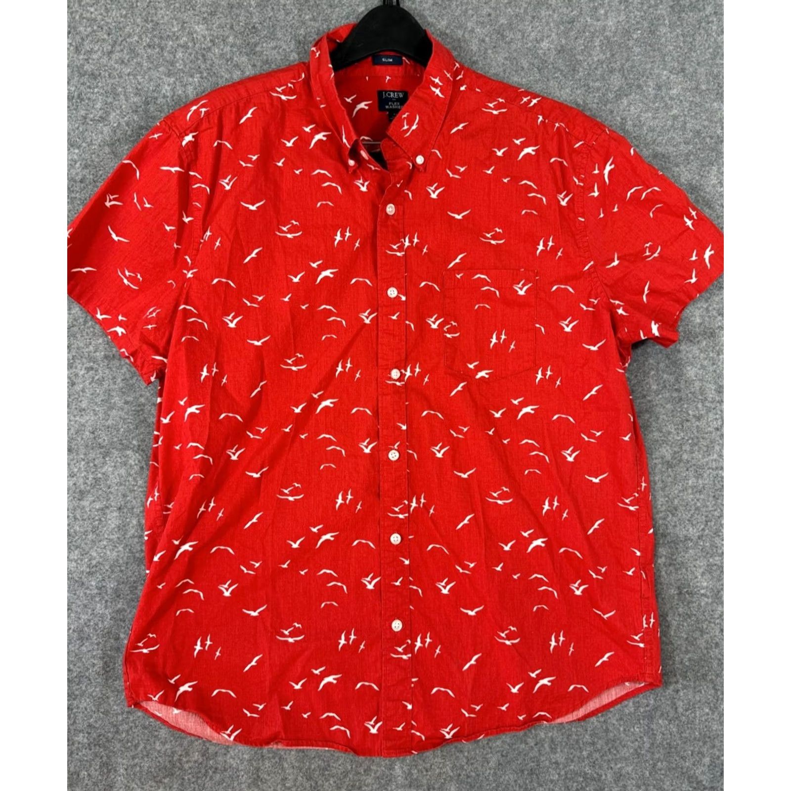 J.Crew VINTAGE J. Crew Slim Button Down Shirt Mens XL Red White Bird Print Flex Washed Stretch Short Sleeve Size US XL / EU 56 / 4 - 2 Thumbnail