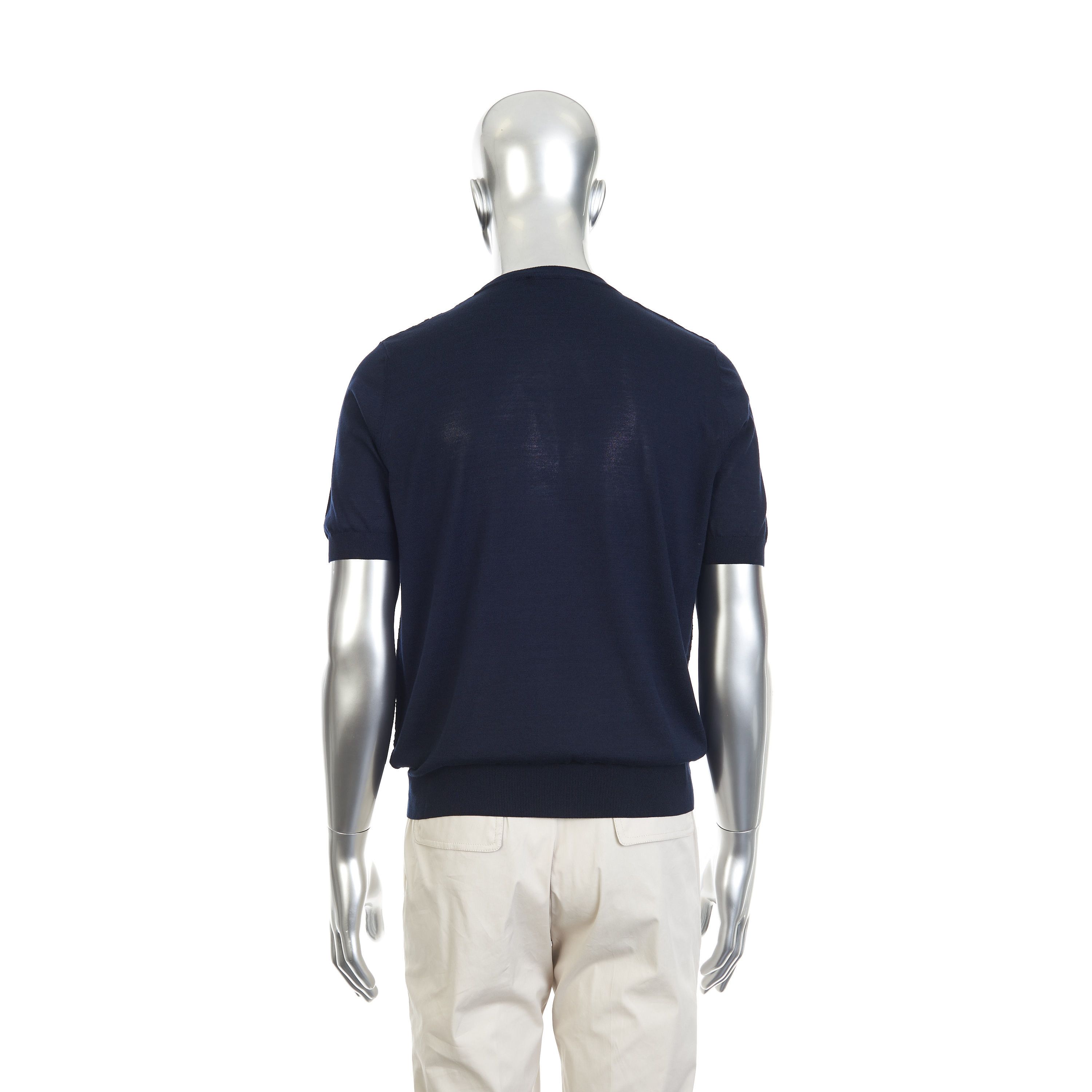 Zilli Dark Navy Jacquard Weave T-Shirt With Lambskin Inserts Size US M / EU 48-50 / 2 - 3 Thumbnail