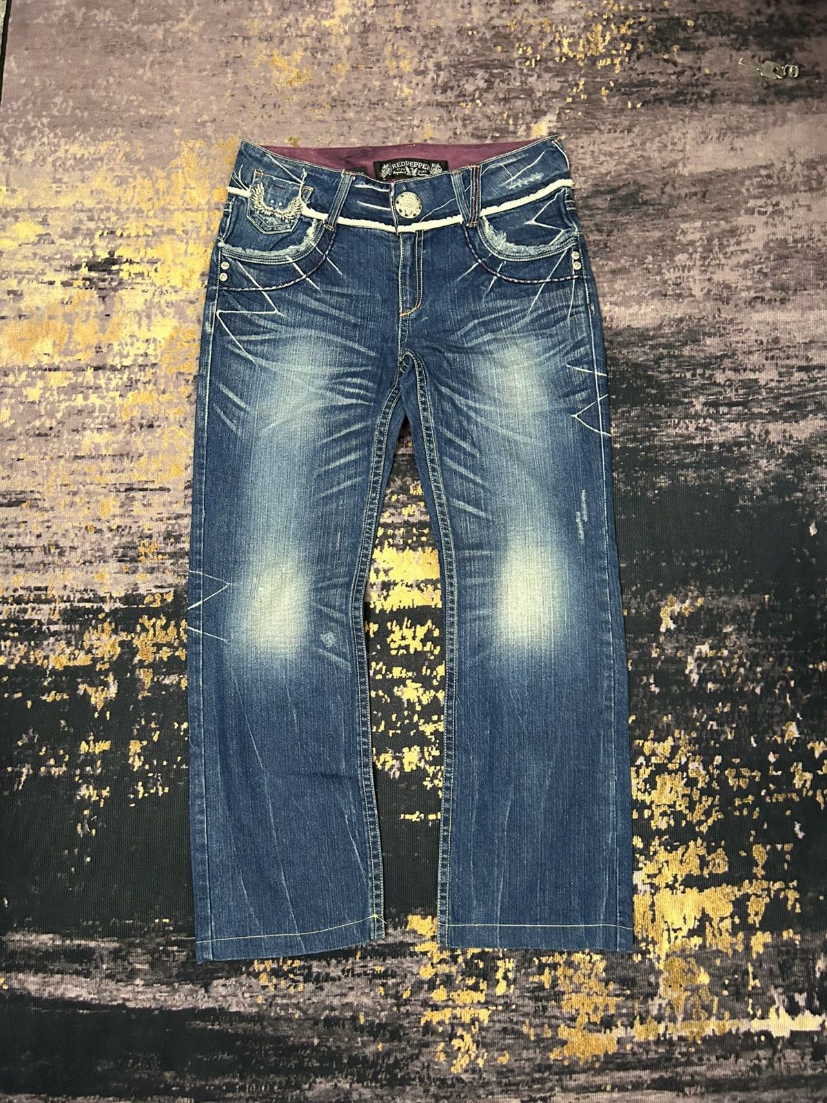 Tornado Mart Red Pepper Wing Back Embroidered Whiskered Jeans Size US 34 / EU 50 - 5 Thumbnail
