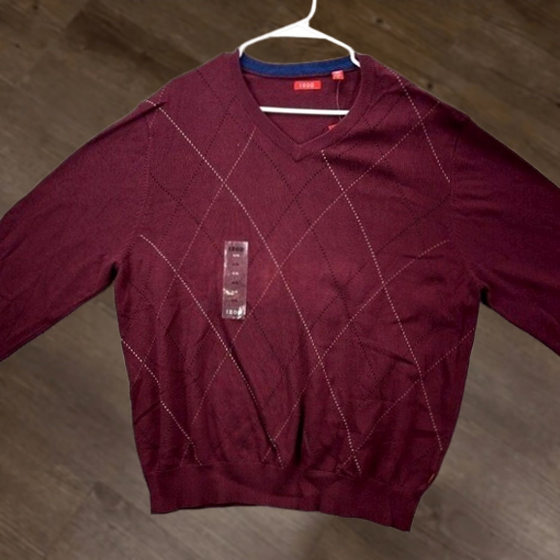 Izod IZOD Sweater Mens XL Fine Gauge Maroon Argyle Long Sleeve V-Neck Pullover NEW Size US XL / EU 56 / 4 - 1 Thumbnail
