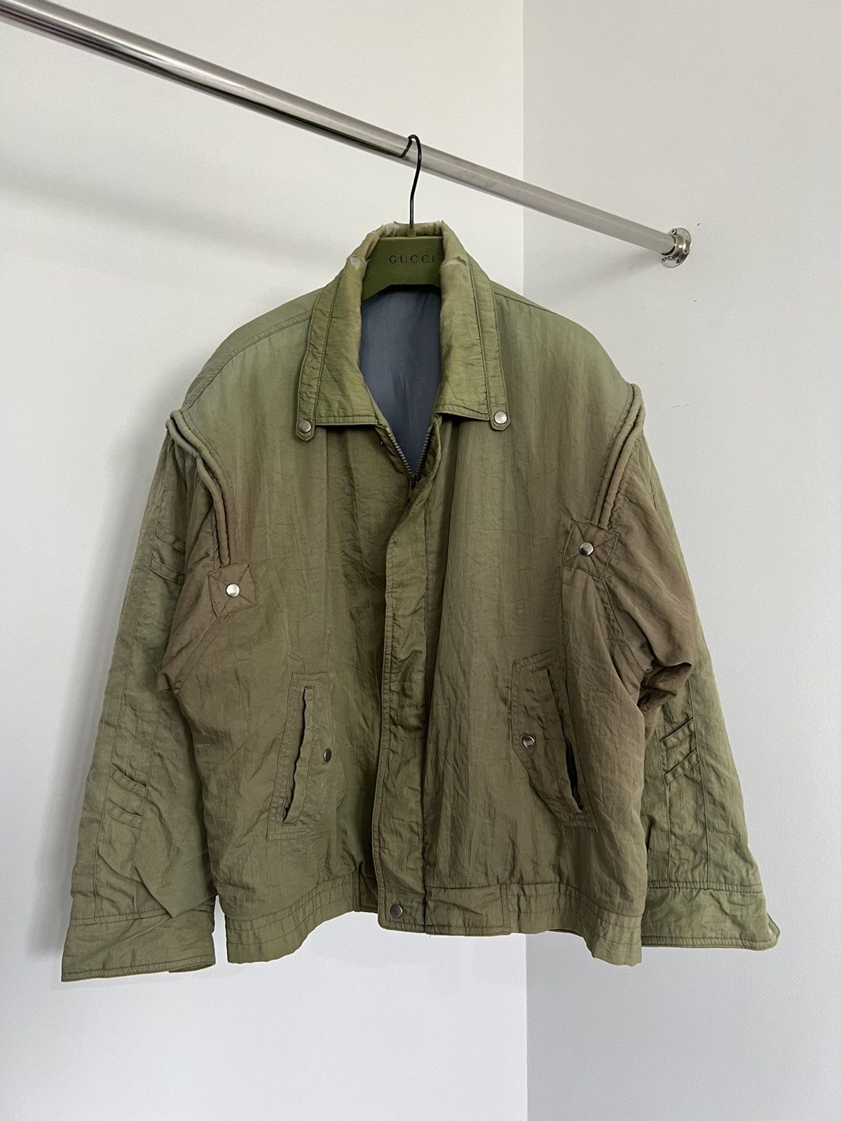 image of Trashed Sun Faded Military Jacket in Khaki Green, Men's (Size Large)