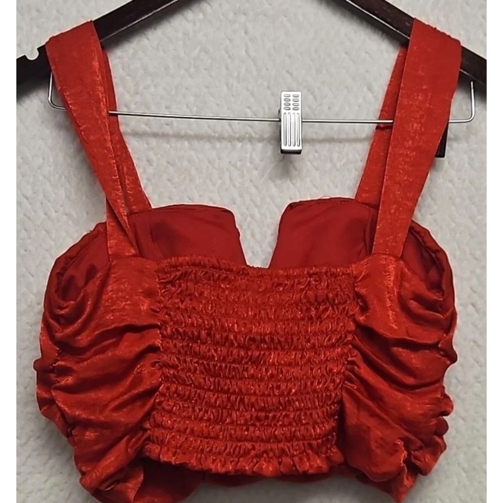 Vintage Rabbit Rose Red Smocked Ruched Crop Top Tank S Women Cottagecore Boho Festival Party Sleeveless Cropped Stretchy"} Size S / US 4 / IT 40 - 5 Thumbnail