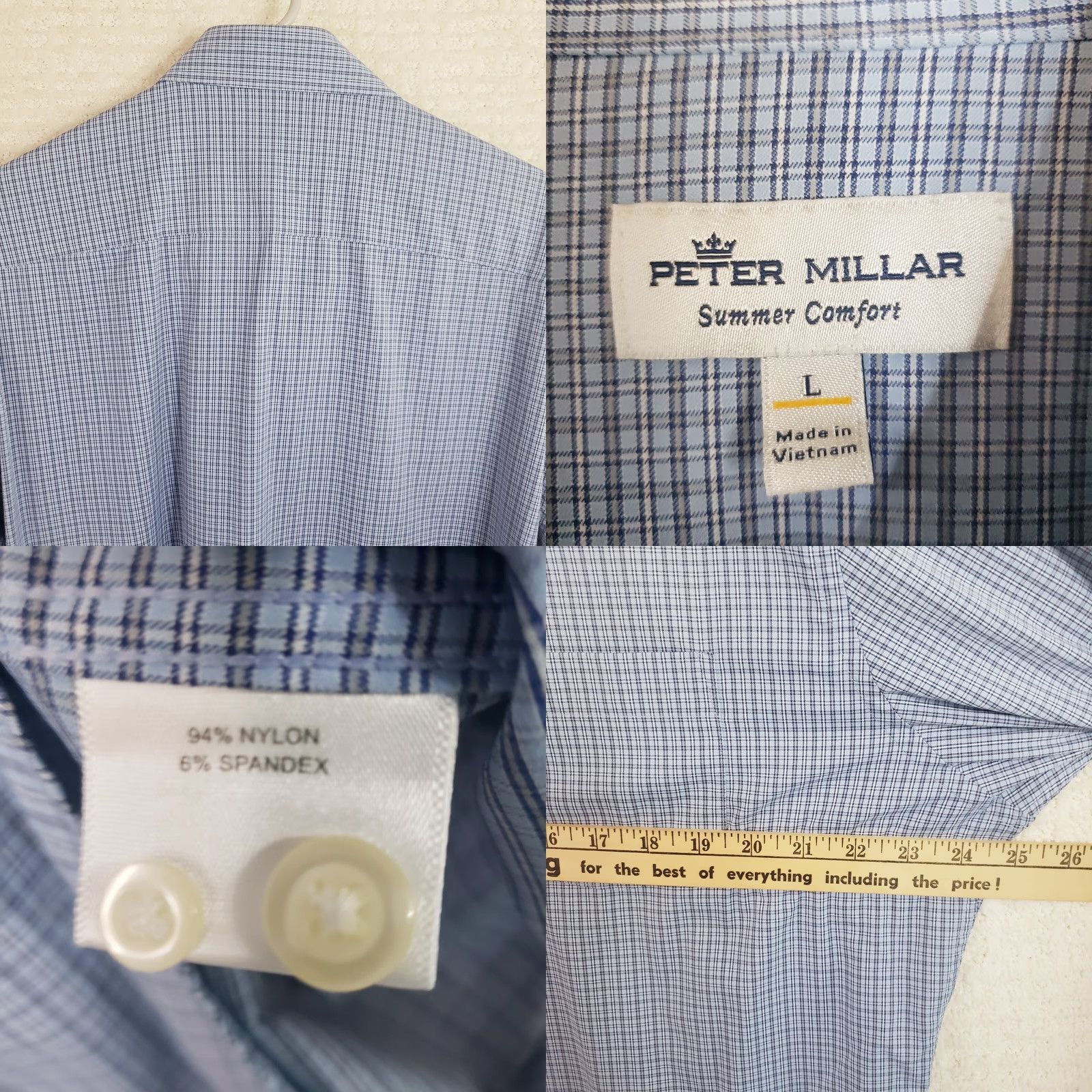 Peter Millar Peter Millar Summer Comfort Shirt Men's L Blue Plaid Shirt Button-Up Casual Workwear Button Front Size US L / EU 52-54 / 3 - 8 Thumbnail