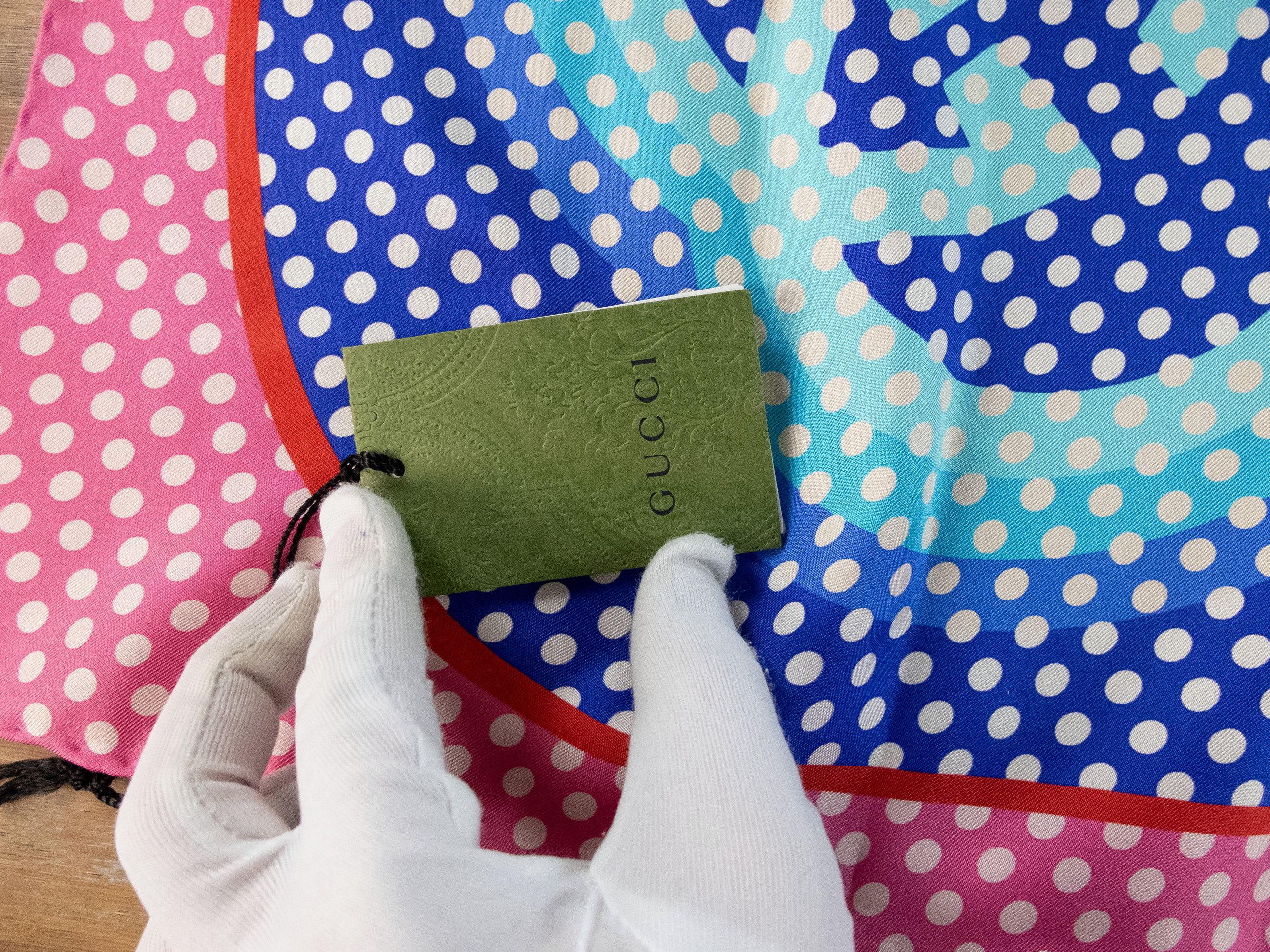 Gucci GUCCI interlocking G logo & polka dots silk square scarf Size ONE SIZE - 4 Thumbnail