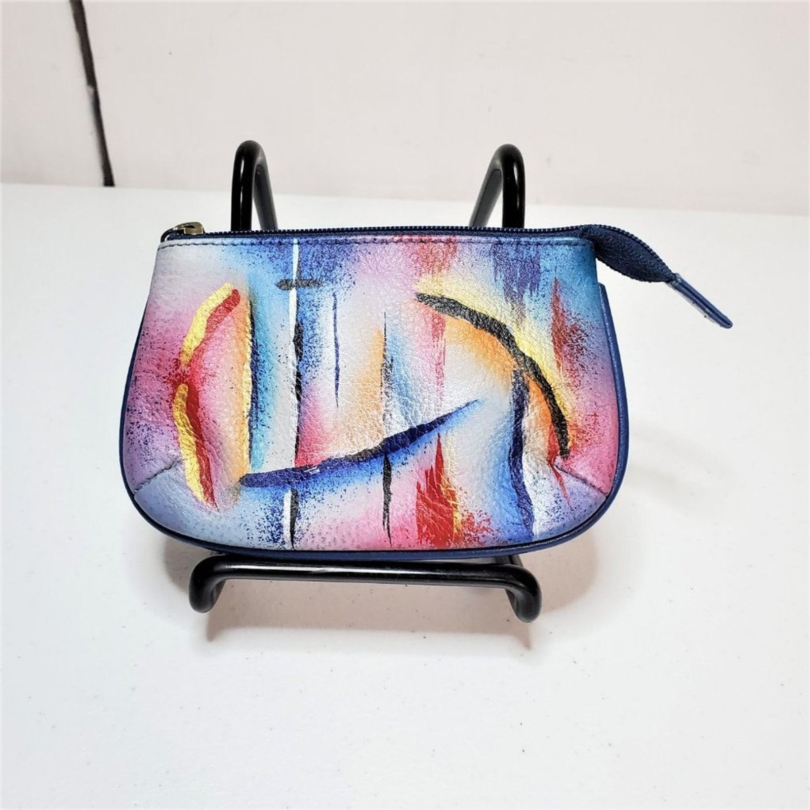 Designer Anuschka Abstractions Hand Painted Leather Coin Pouch Size ONE SIZE - 2 Thumbnail
