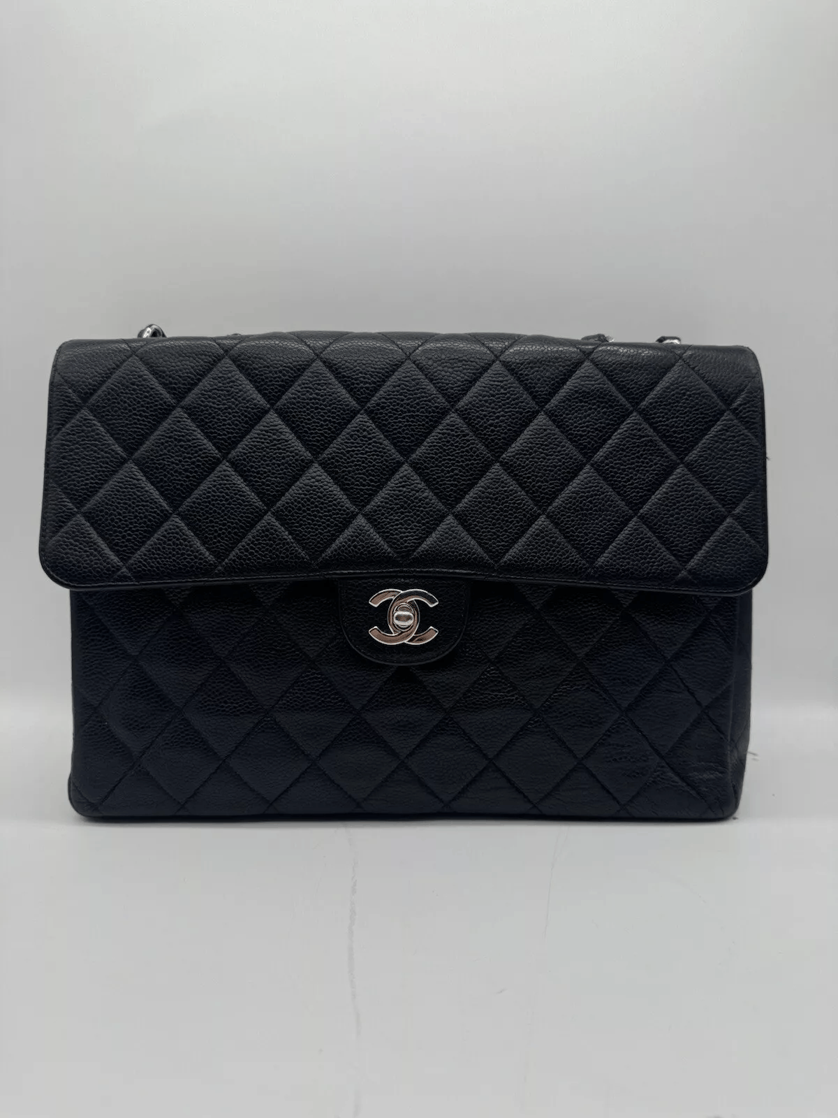 Chanel CHANEL Black Caviar Leather Jumbo Flap Silver CC Chain Size ONE SIZE - 1 Thumbnail