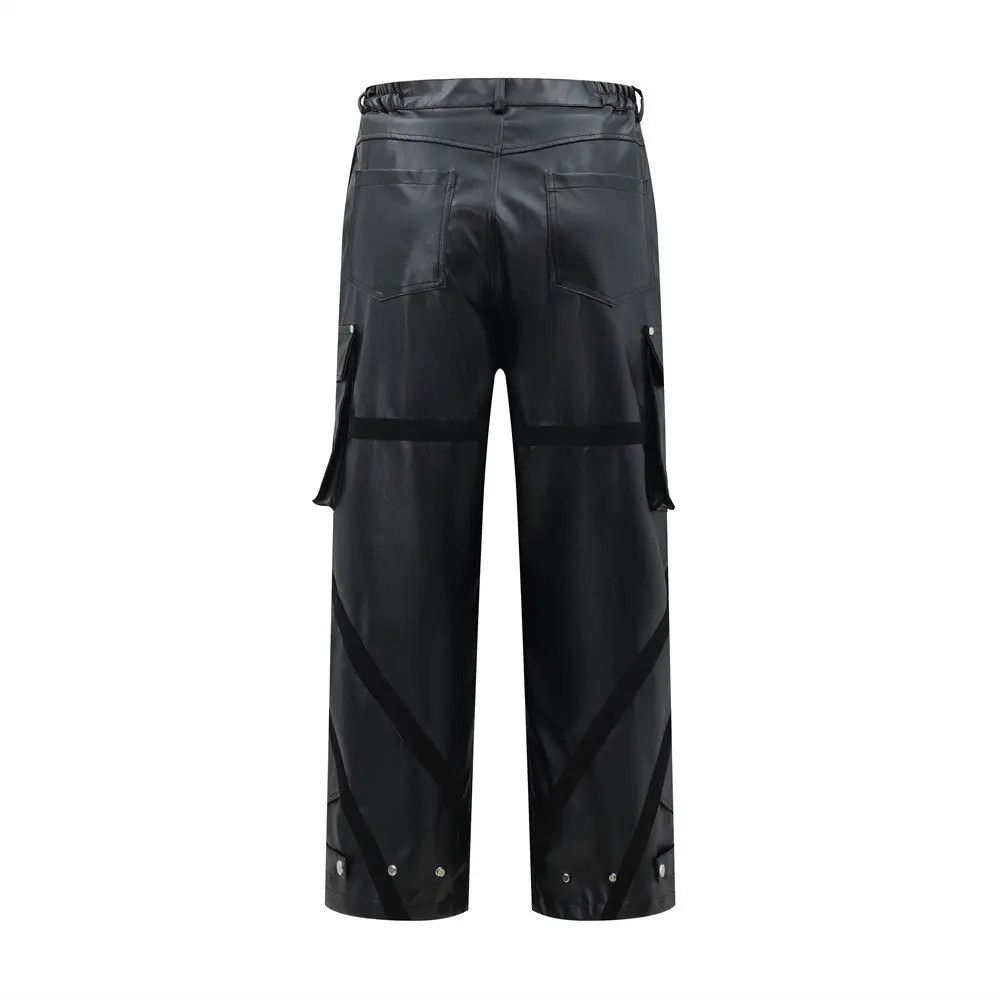 Jean Black Baggy Cargo PU Leather Jeans Size US 32 / EU 48 - 8 Thumbnail