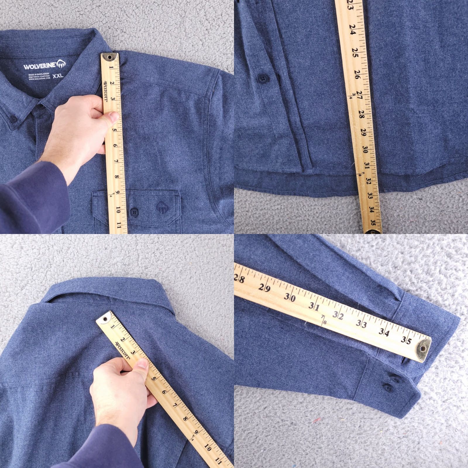 Vintage Wolverine Shirt Mens 2XL Blue Flannel Long Sleeve Button Cotton Size US XXL / EU 58 / 5 - 8 Thumbnail