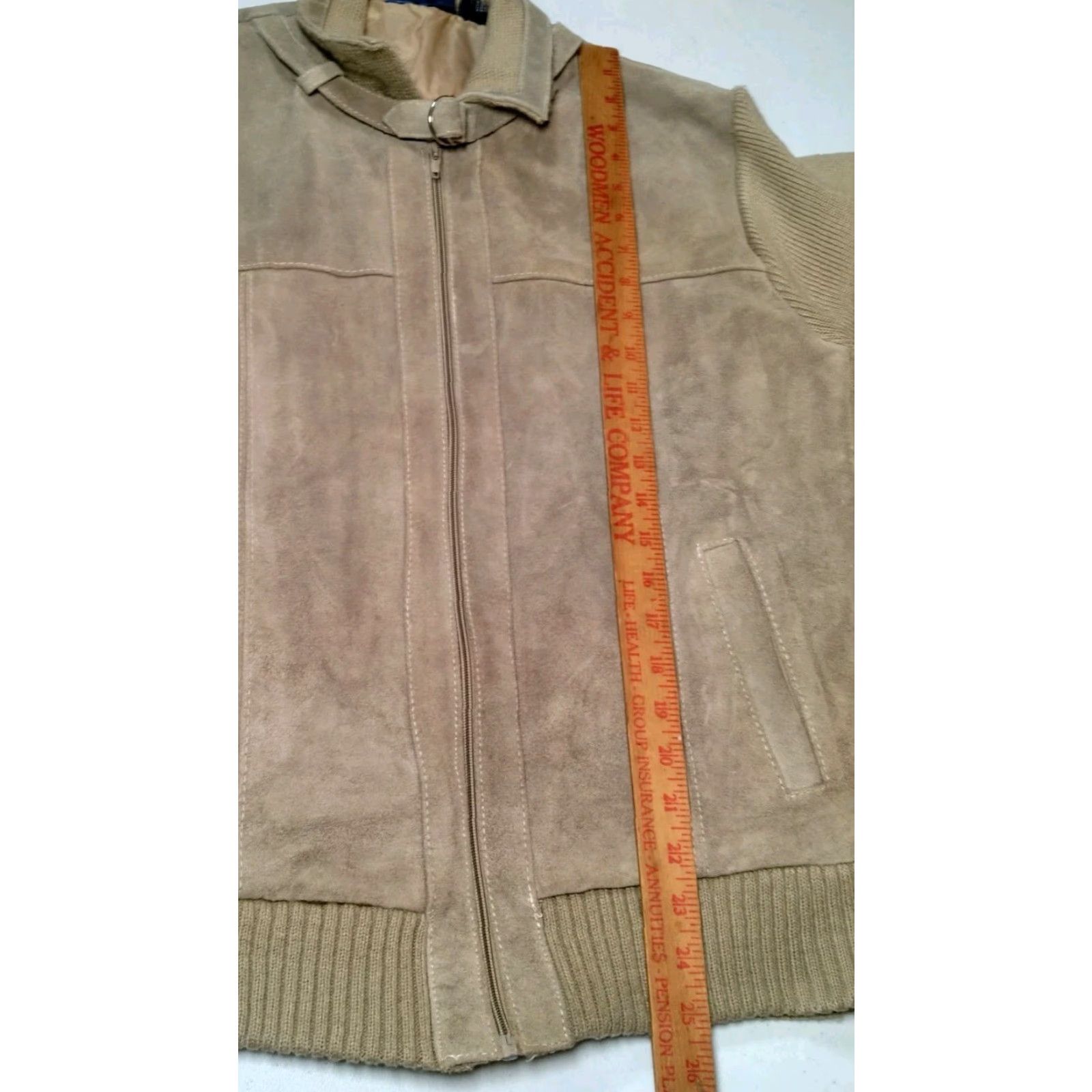 Vintage VINTAGE Carrington Sweater Jacket Men L Beige Leather Cowhide Knit Full Zip Size US L / EU 52-54 / 3 - 5 Thumbnail
