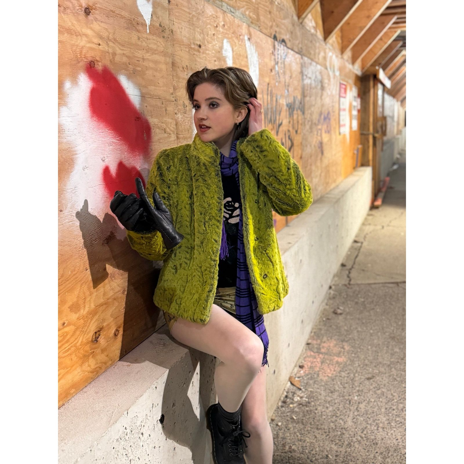 Vintage Vtg Y2K Green Faux Fur Coat Size S / US 4 / IT 40 - 2 Thumbnail