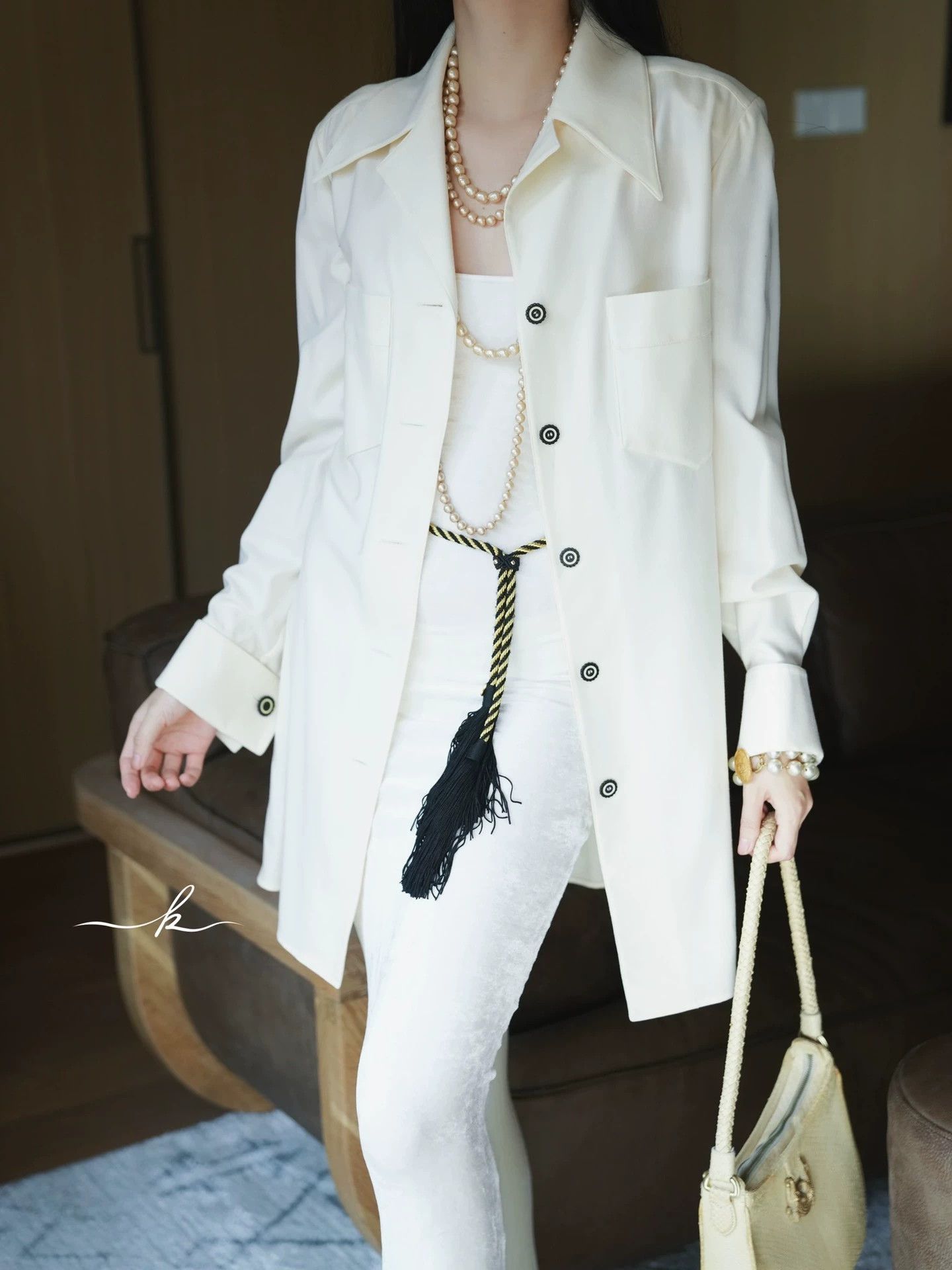 Karl Lagerfeld Karl Lagerfeld Vintage Cream Wool Oversized Shirt Dress Size M / US 6-8 / IT 42-44 - 2 Thumbnail